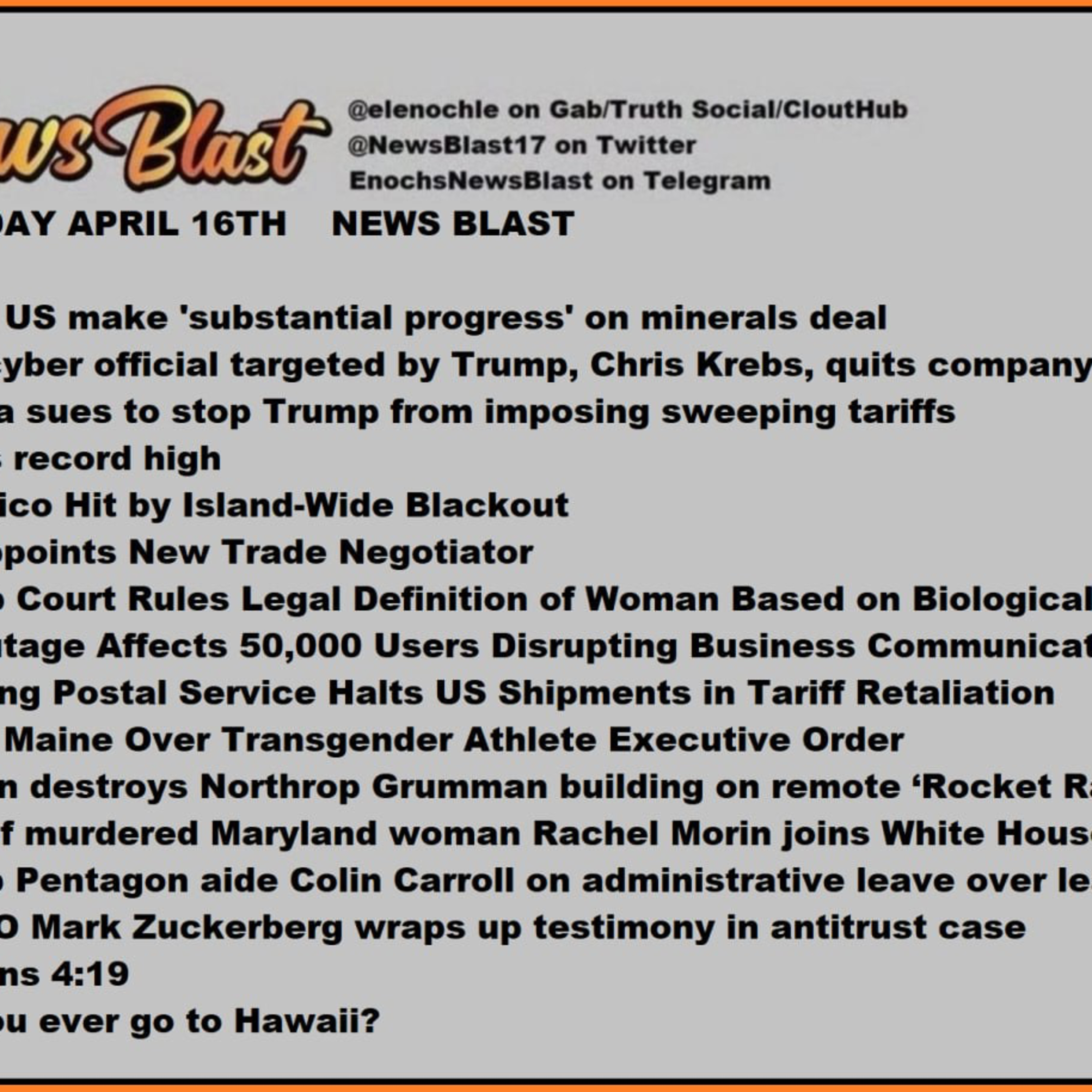 Wednesday April 16, 2025. News Blast episode artwork