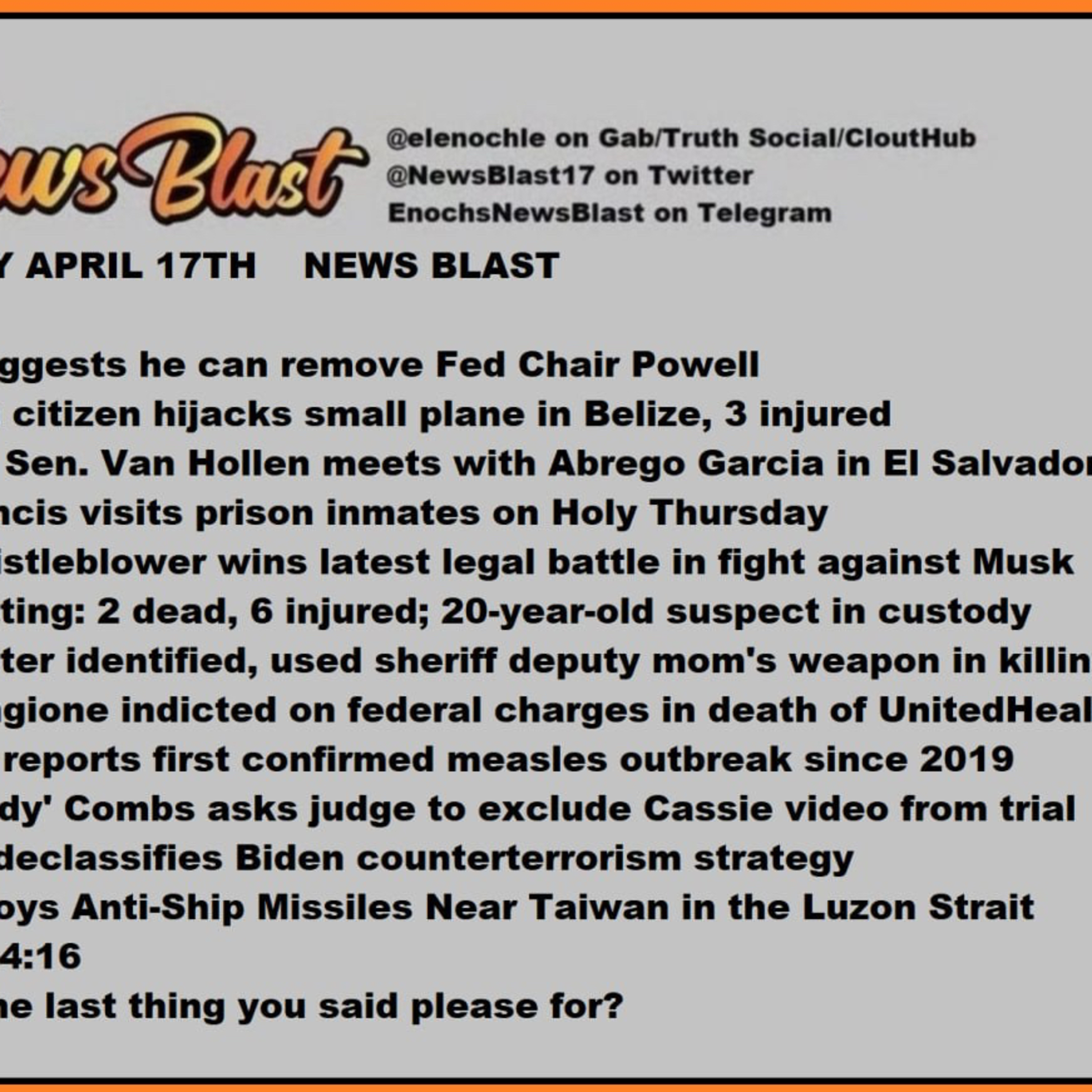 Thursday April 17, 2025. News Blast episode artwork