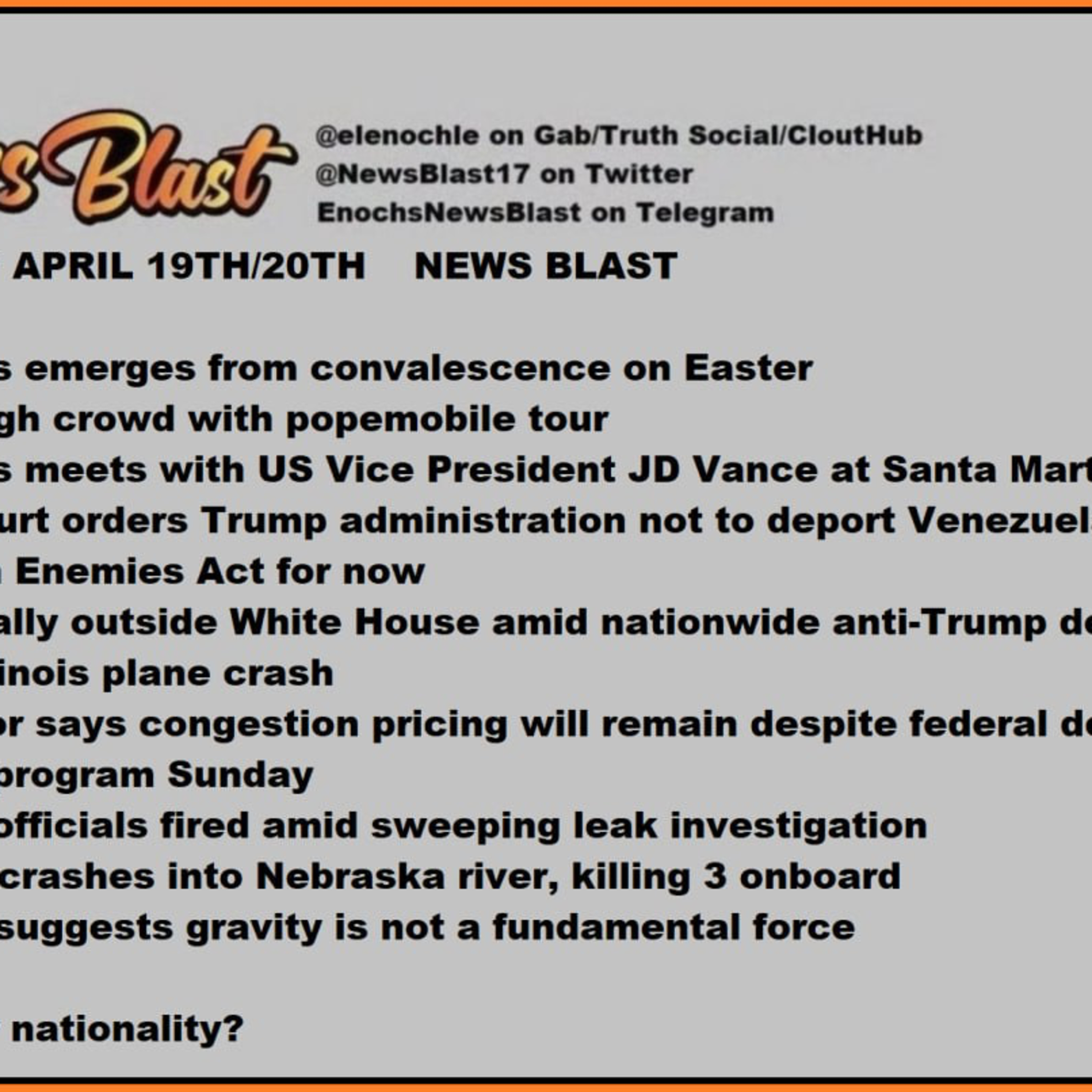 Weekend of April 19/20, 2025 News Blast episode artwork