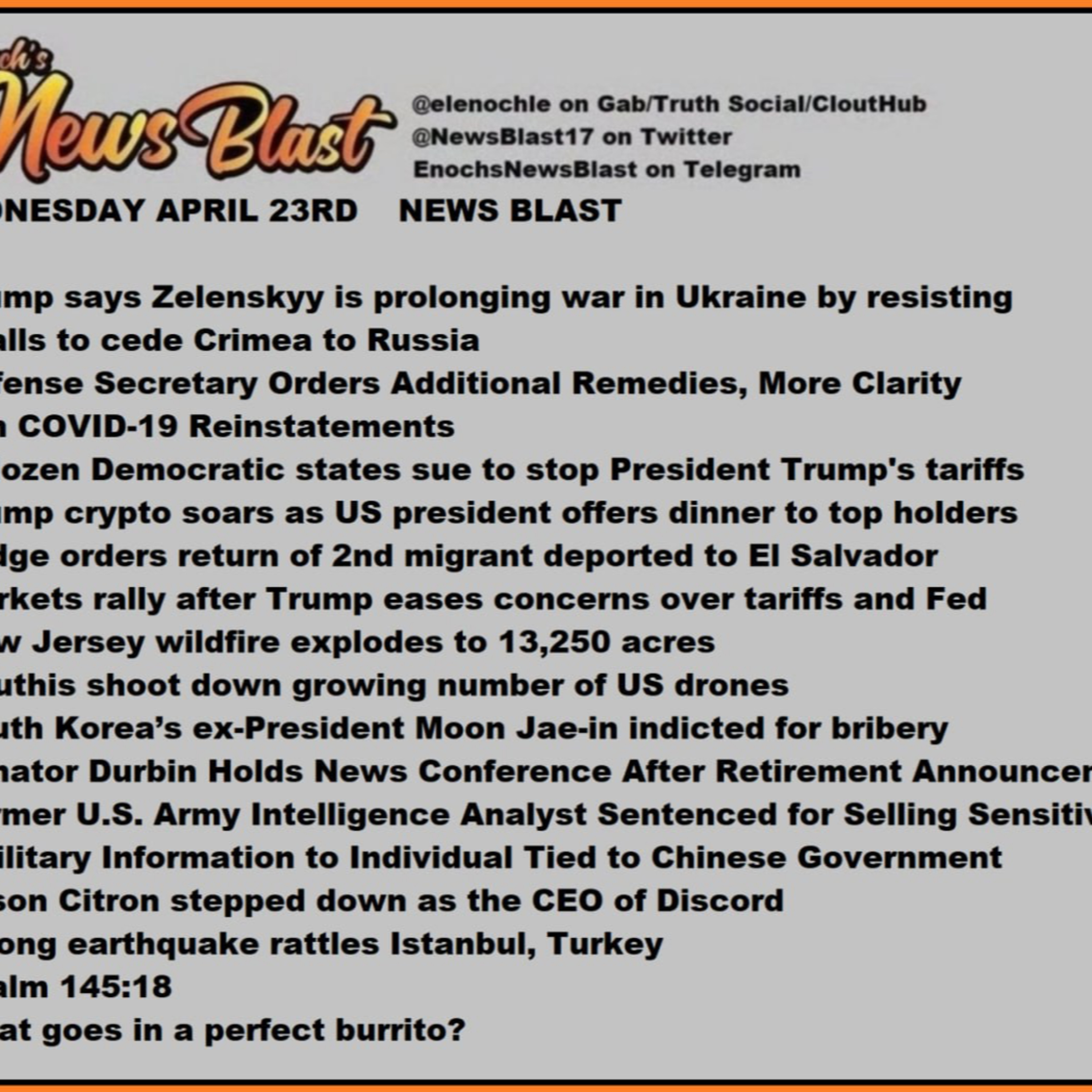 Wednesday, April 23, 2025 News Blast
