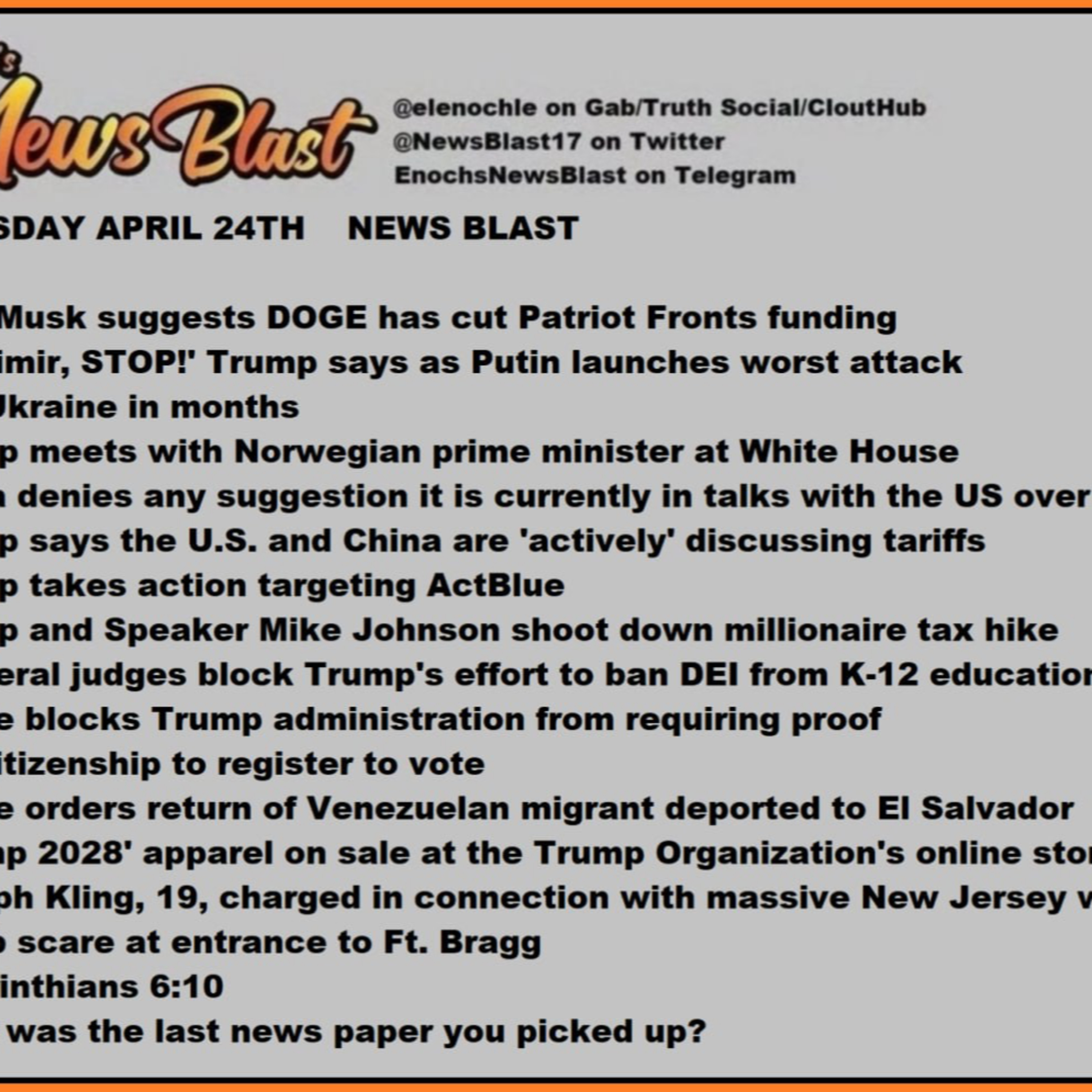 Thursday, April 24, 2025 News Blast
