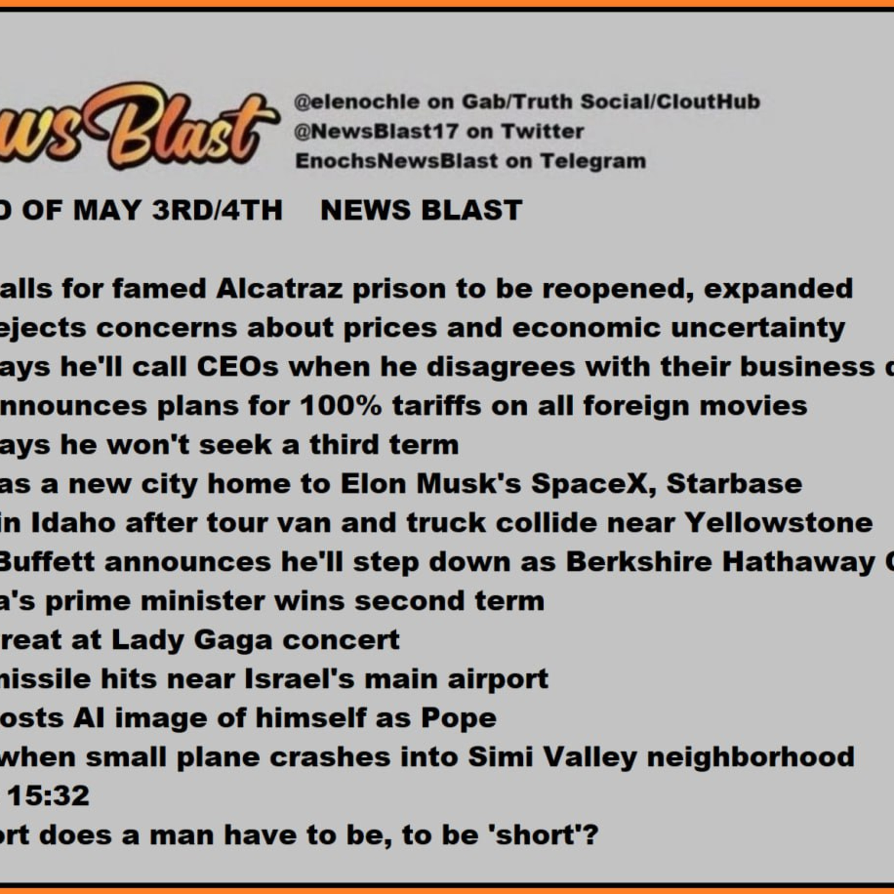 Weekend of May 3/4, 2025 News Blast. episode artwork
