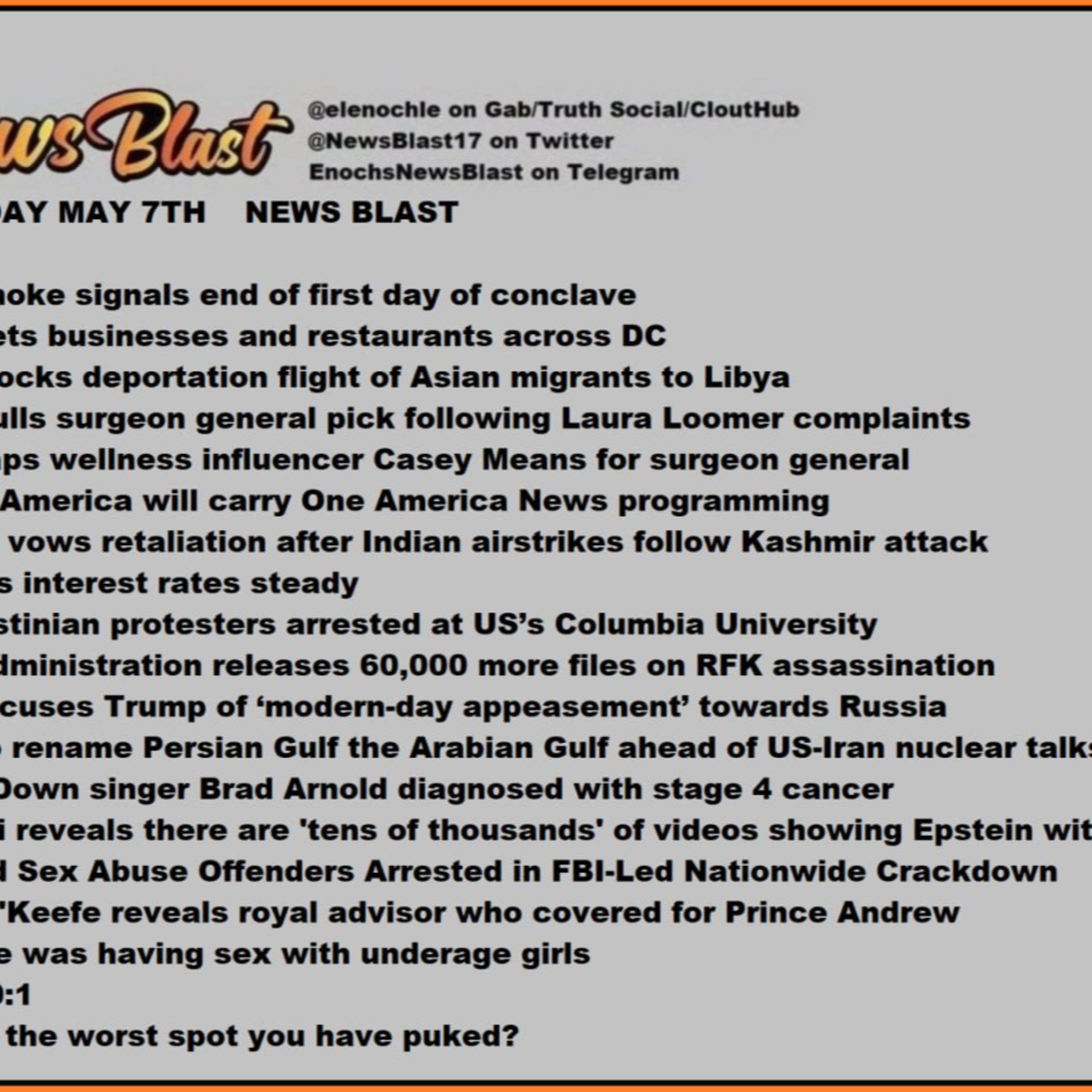 Wednesday May 7, 2025 News Blast episode artwork