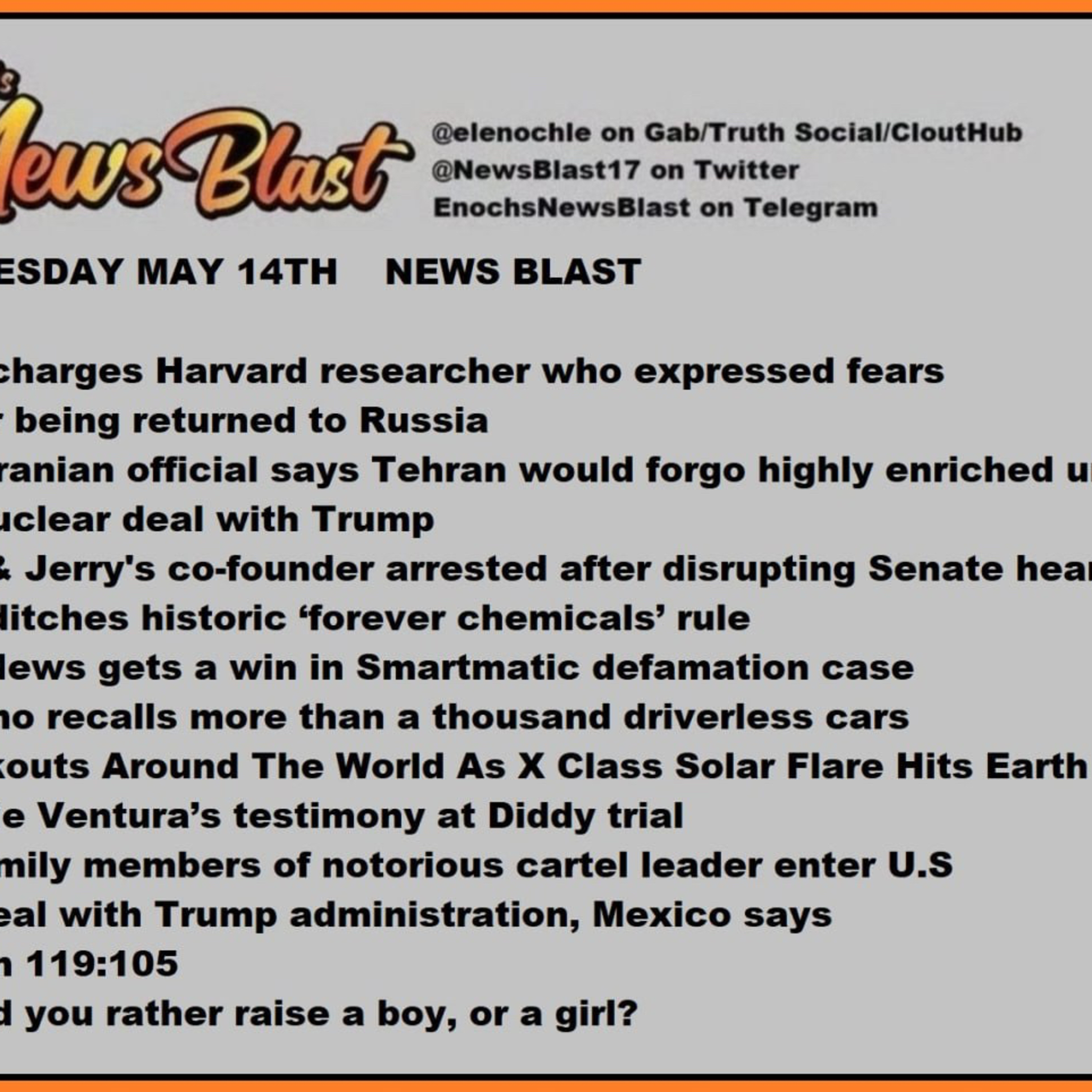 Wednesday, May 14, 2025 News Blast episode artwork