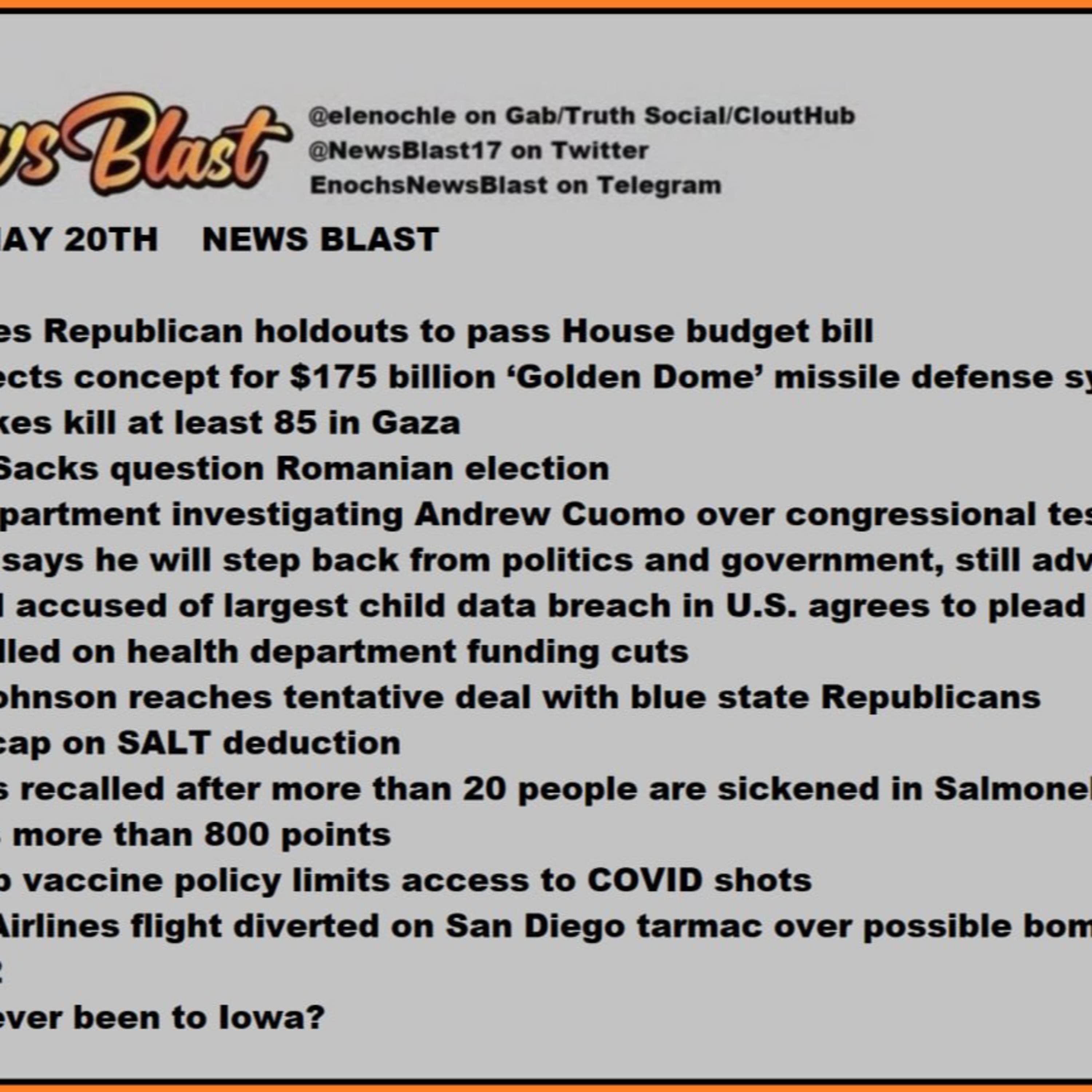 Tuesday, May 20, 2025 News Blast episode artwork