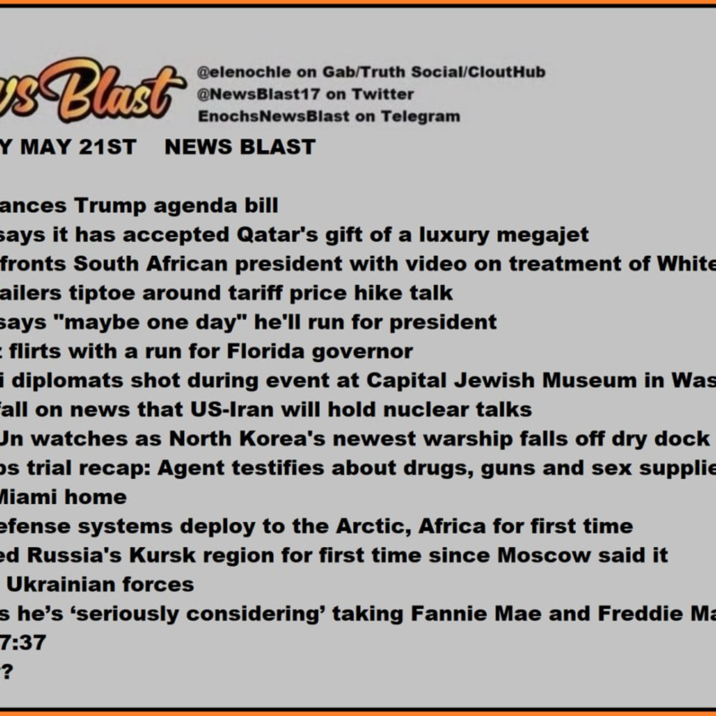 Wednesday, May 21, 2025 News Blast episode artwork