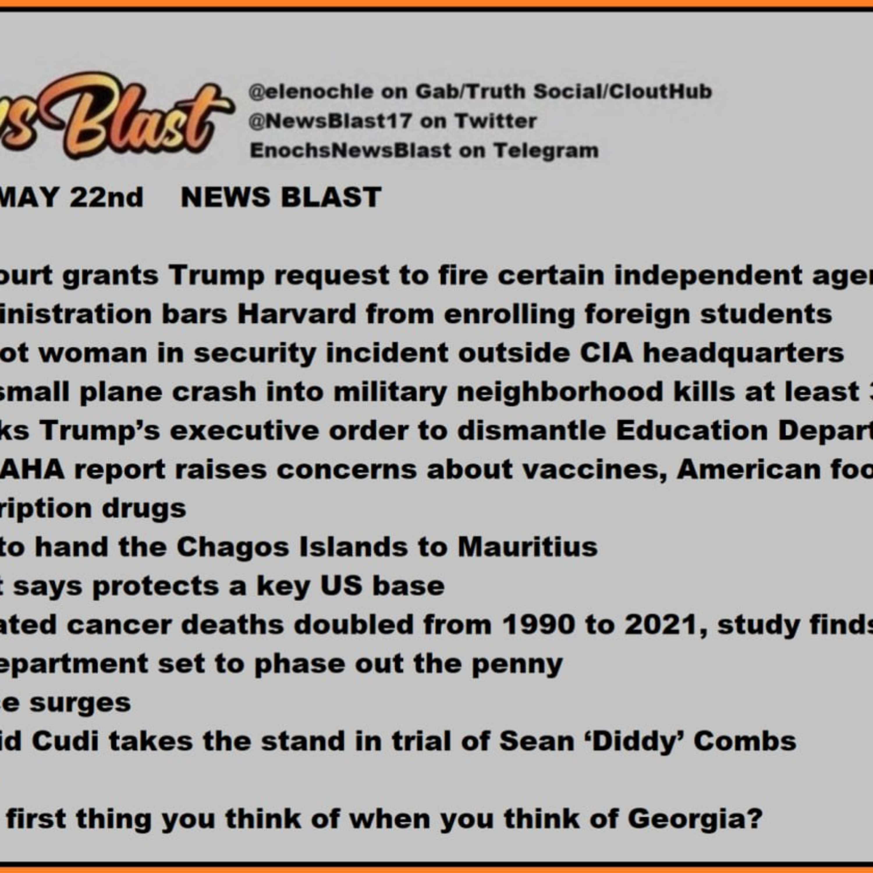 Thursday, May 22, 2025 News Blast. episode artwork