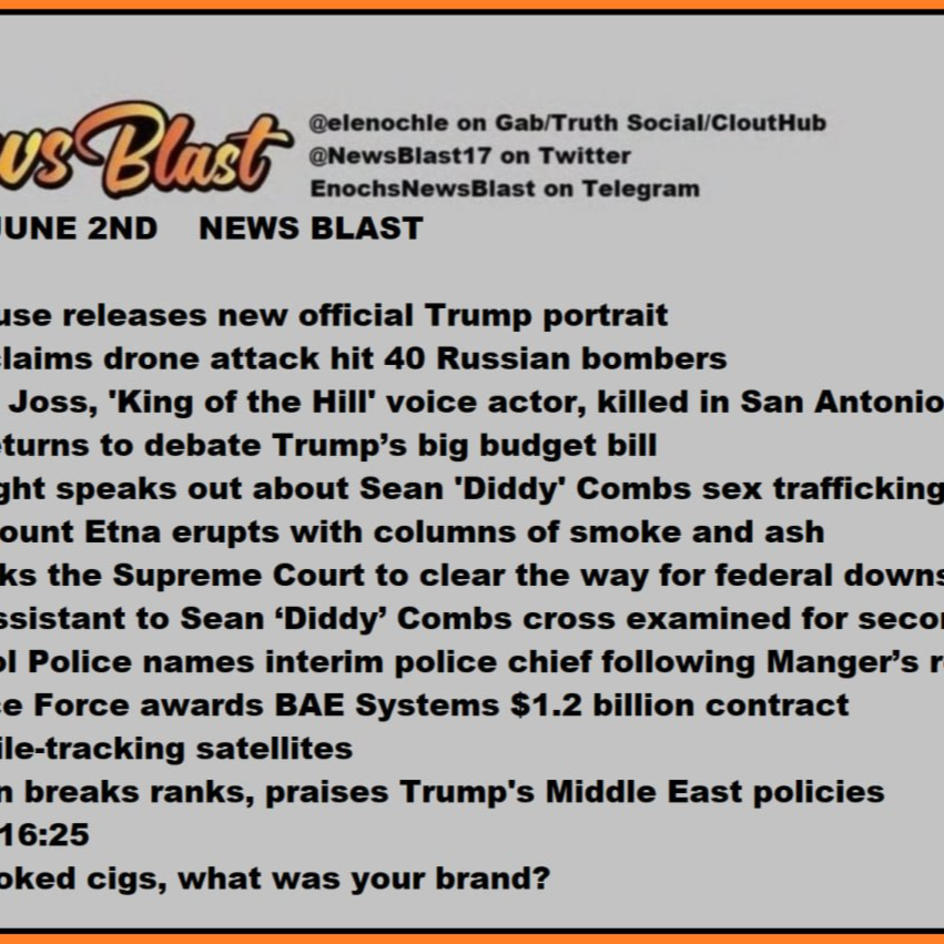 Monday, June 2, 2025. News Blast episode artwork