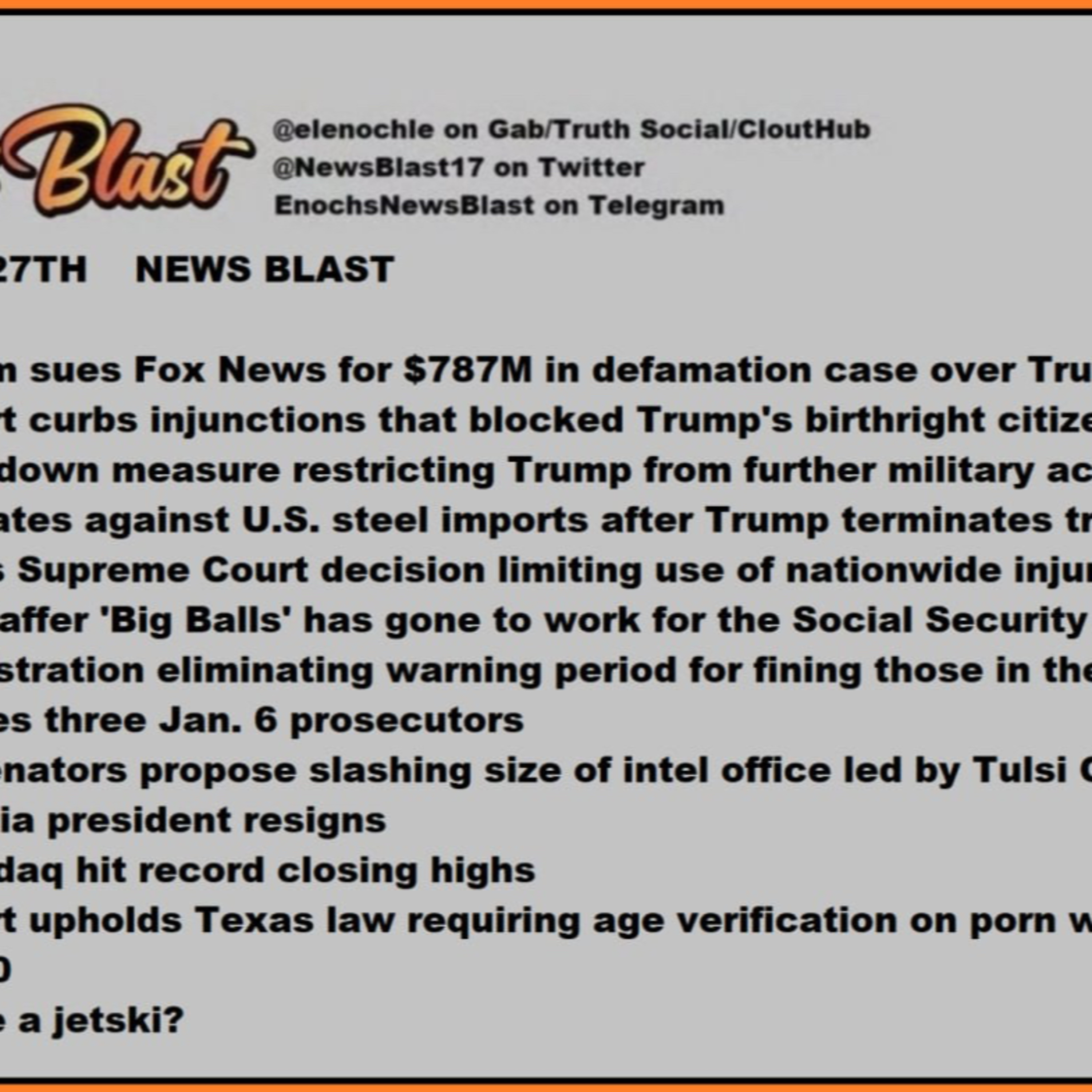 Friday June 27 ,2025 News Blast.  episode artwork