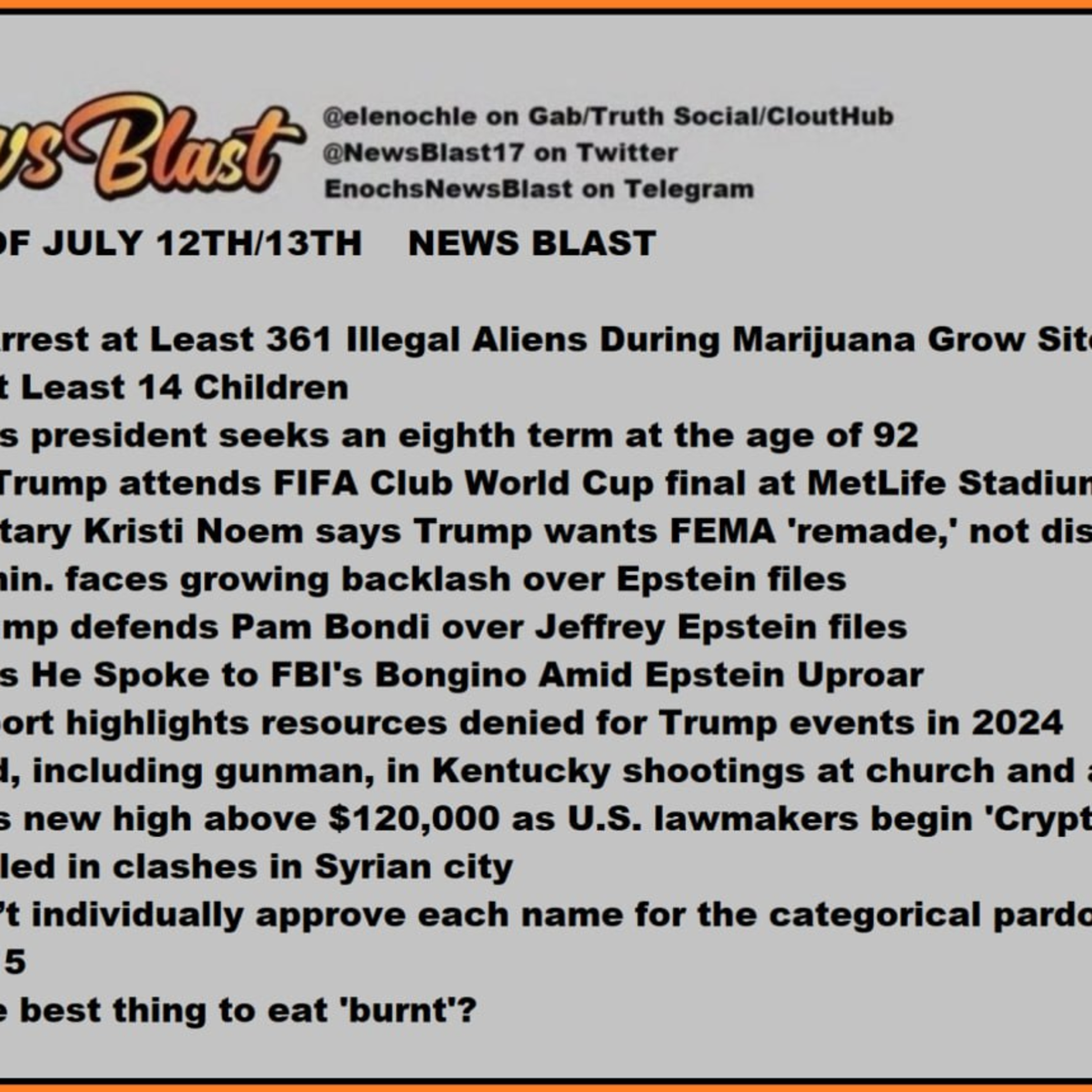 Weekend of July 12-13, 25. News Blast. episode artwork