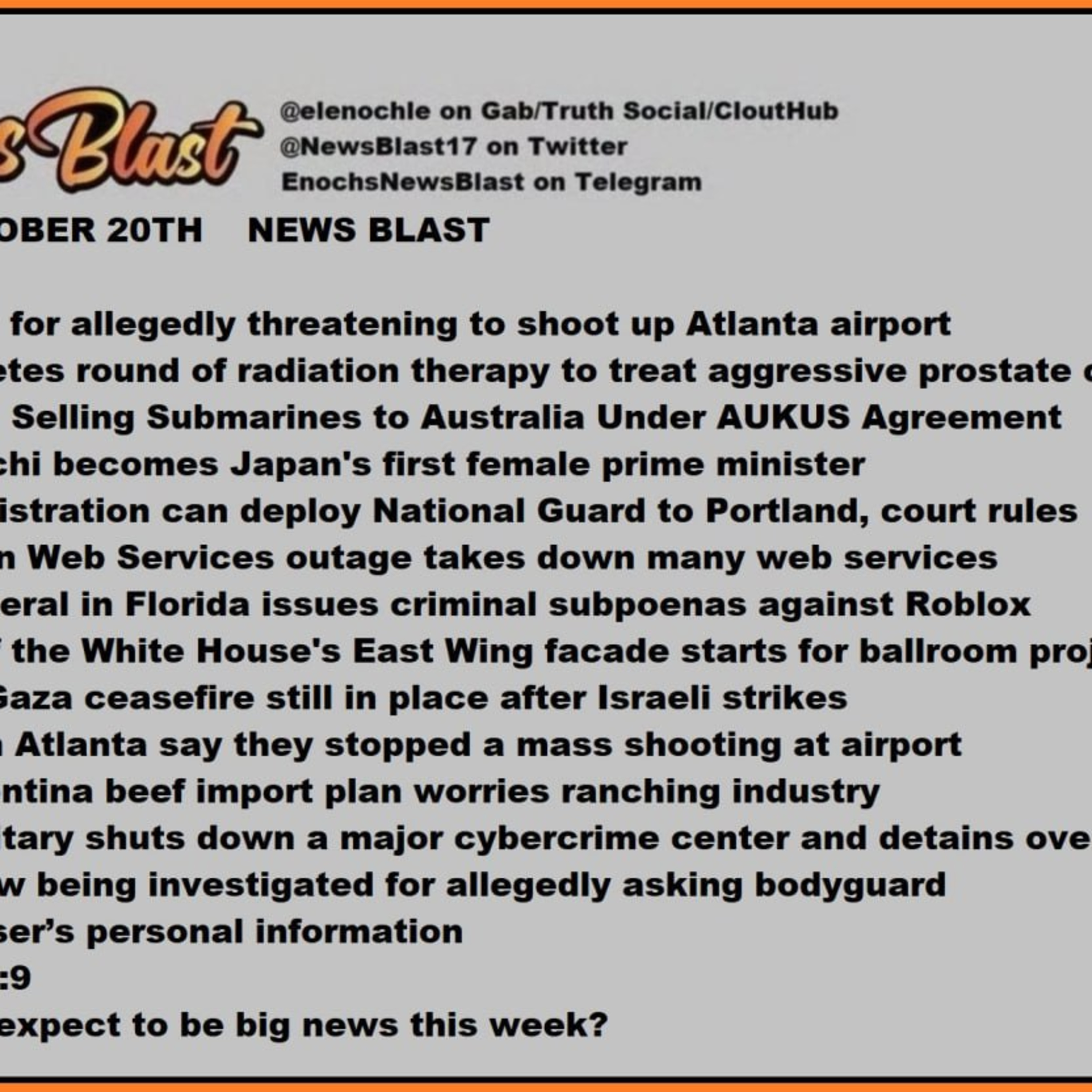 Monday, October 20, 2025 News Blast episode artwork