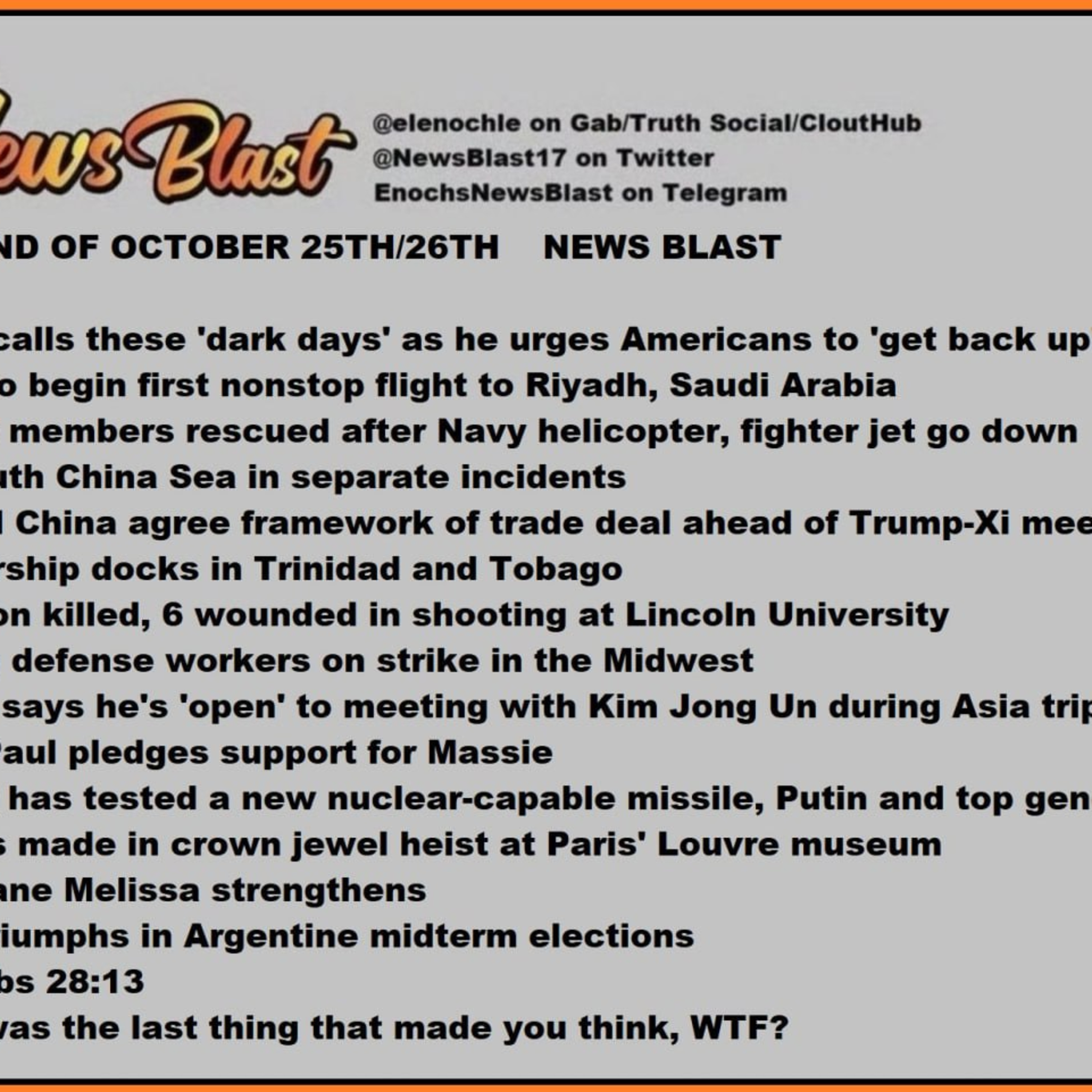 Weekend of October 25:26, 2025 News Blast episode artwork