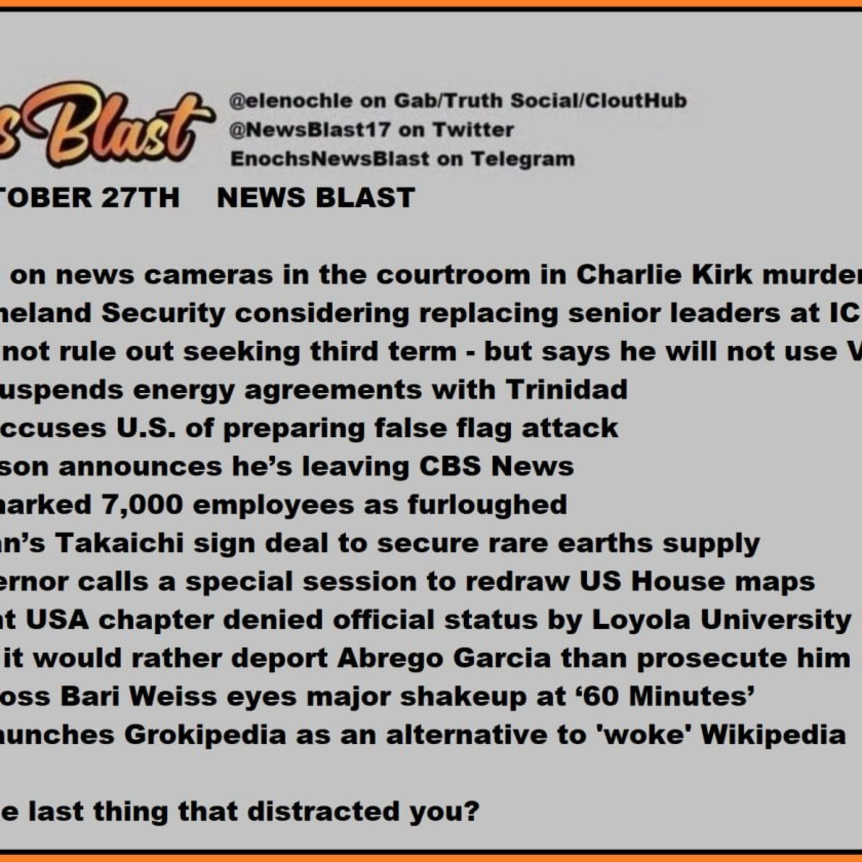 Monday, October 27, 2025 News Blast. episode artwork
