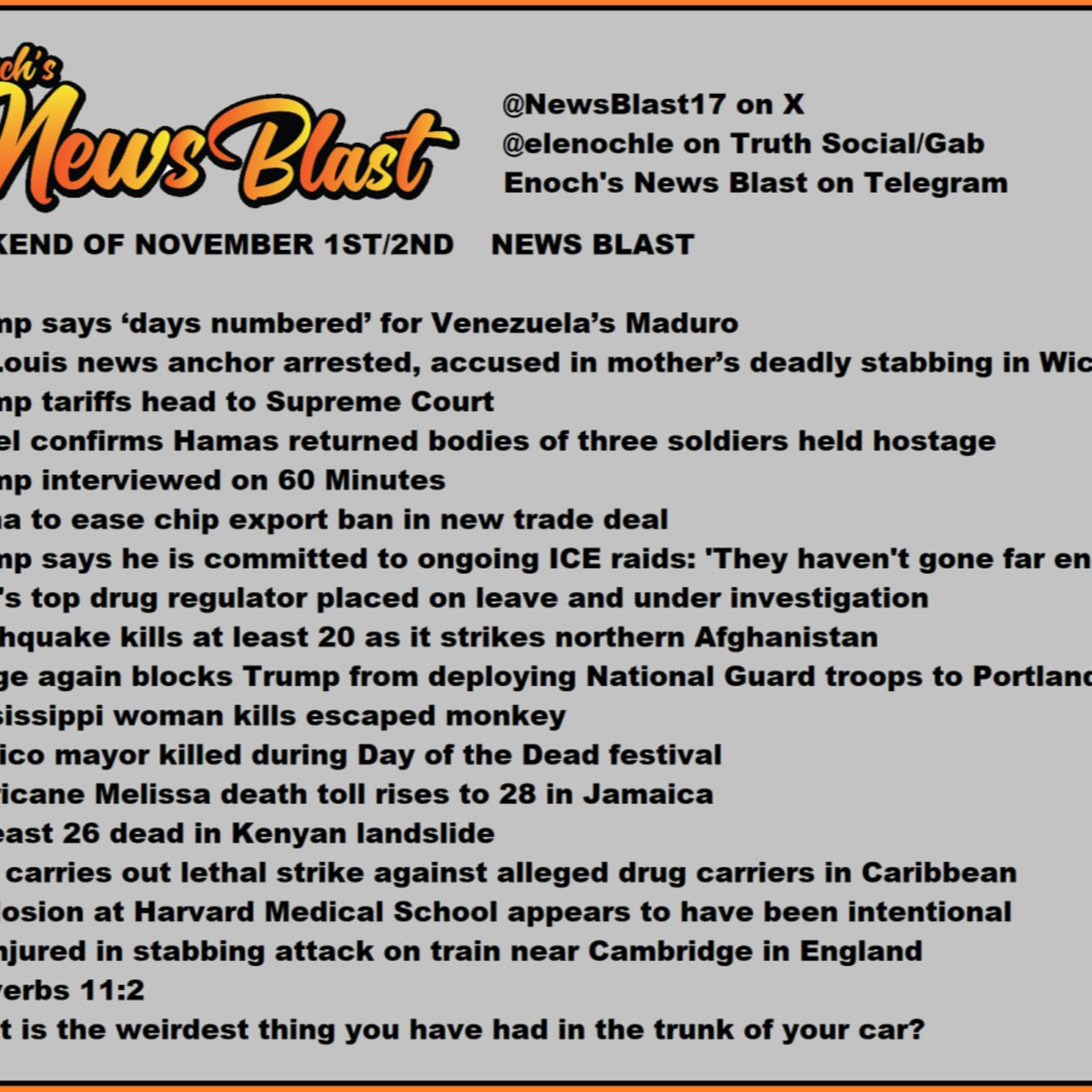 Weekend of November 1-2, 2025 News Blast episode artwork