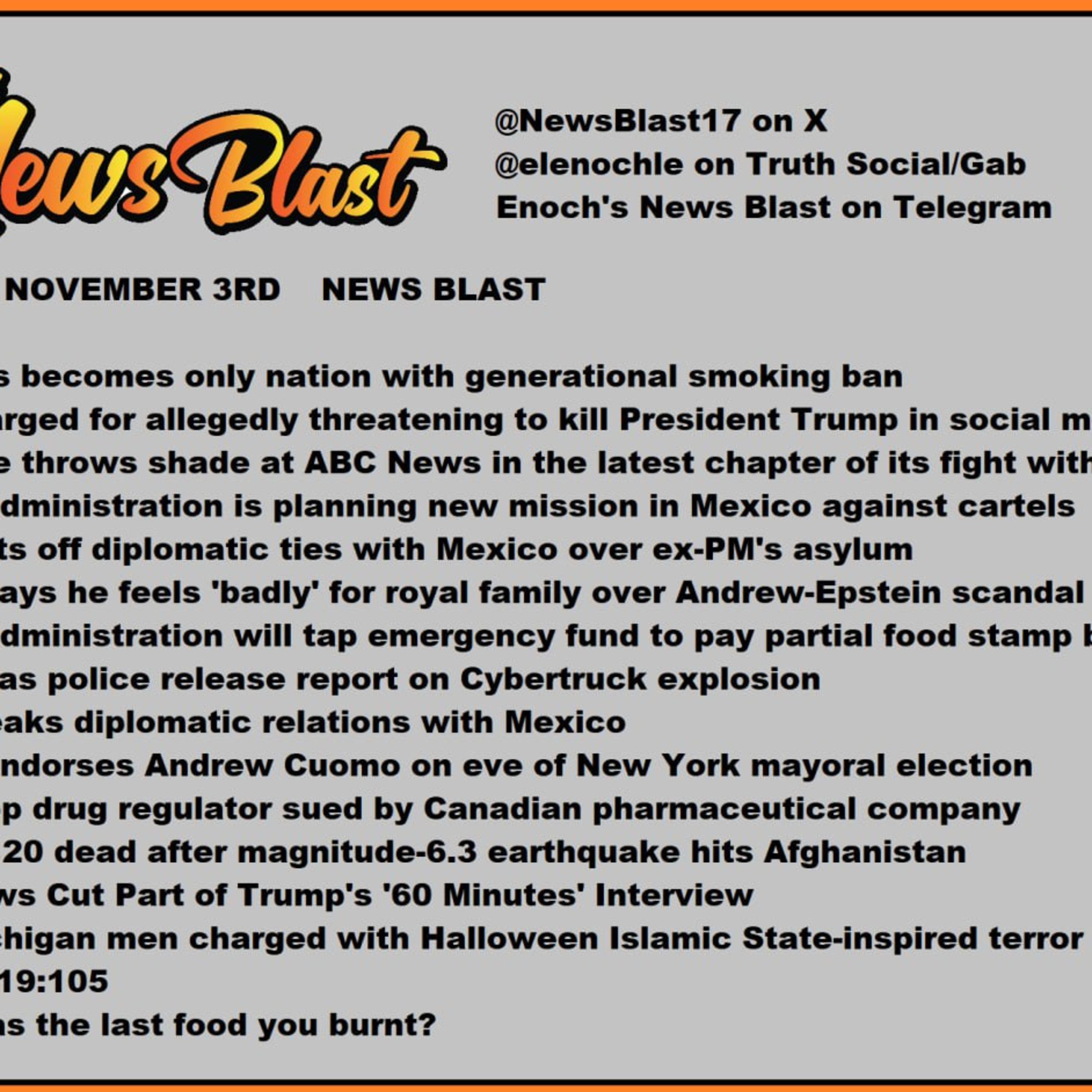 Monday November 3, 2025 News Blast episode artwork