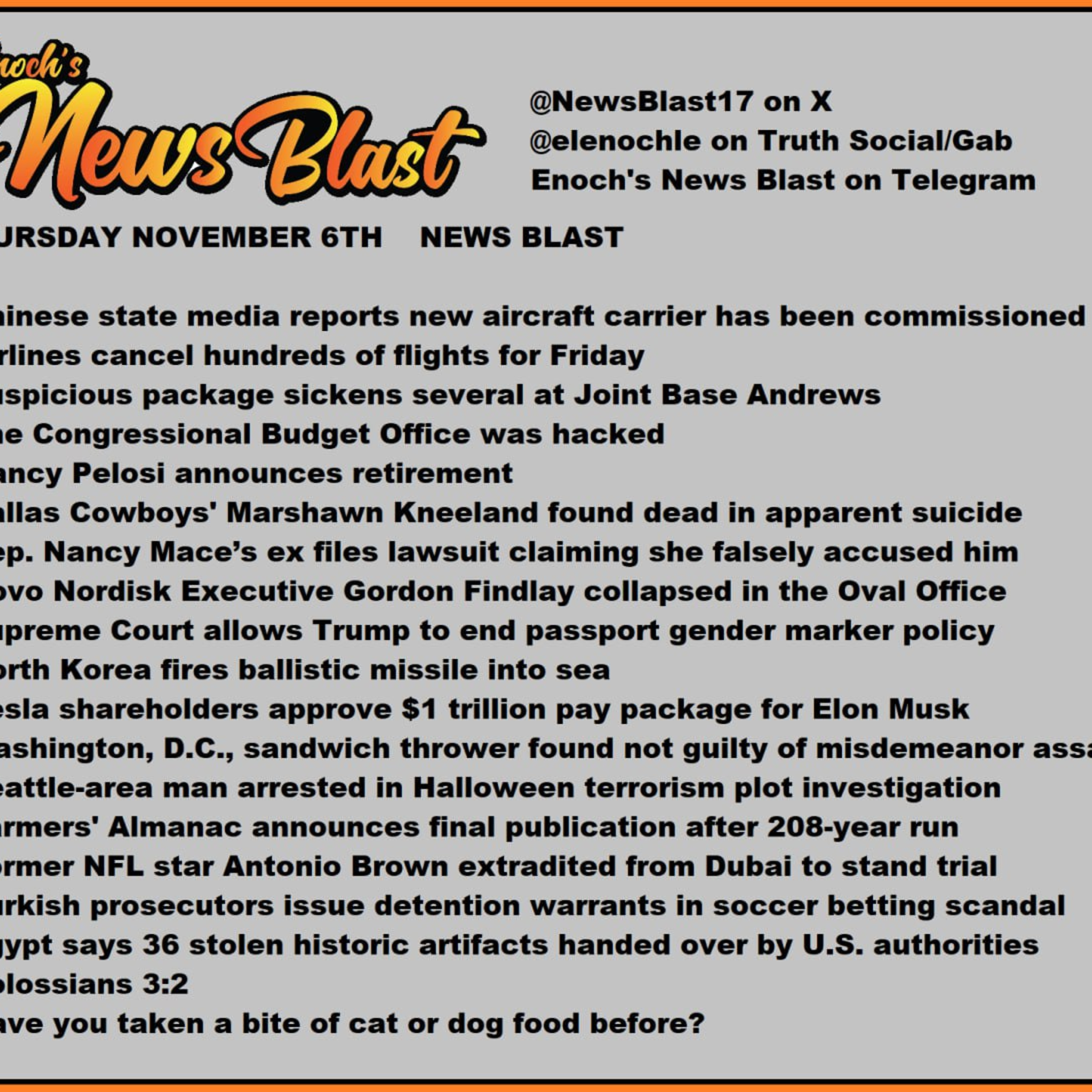 Thursday November 6, 2025 News Blast episode artwork