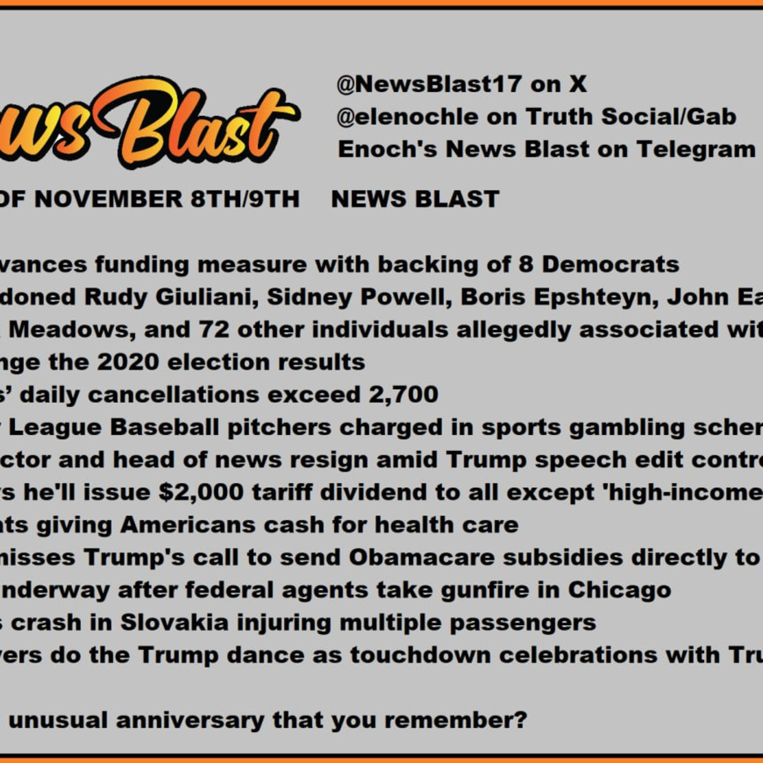 Weekend Nov 8-9, 2025 News Blast episode artwork