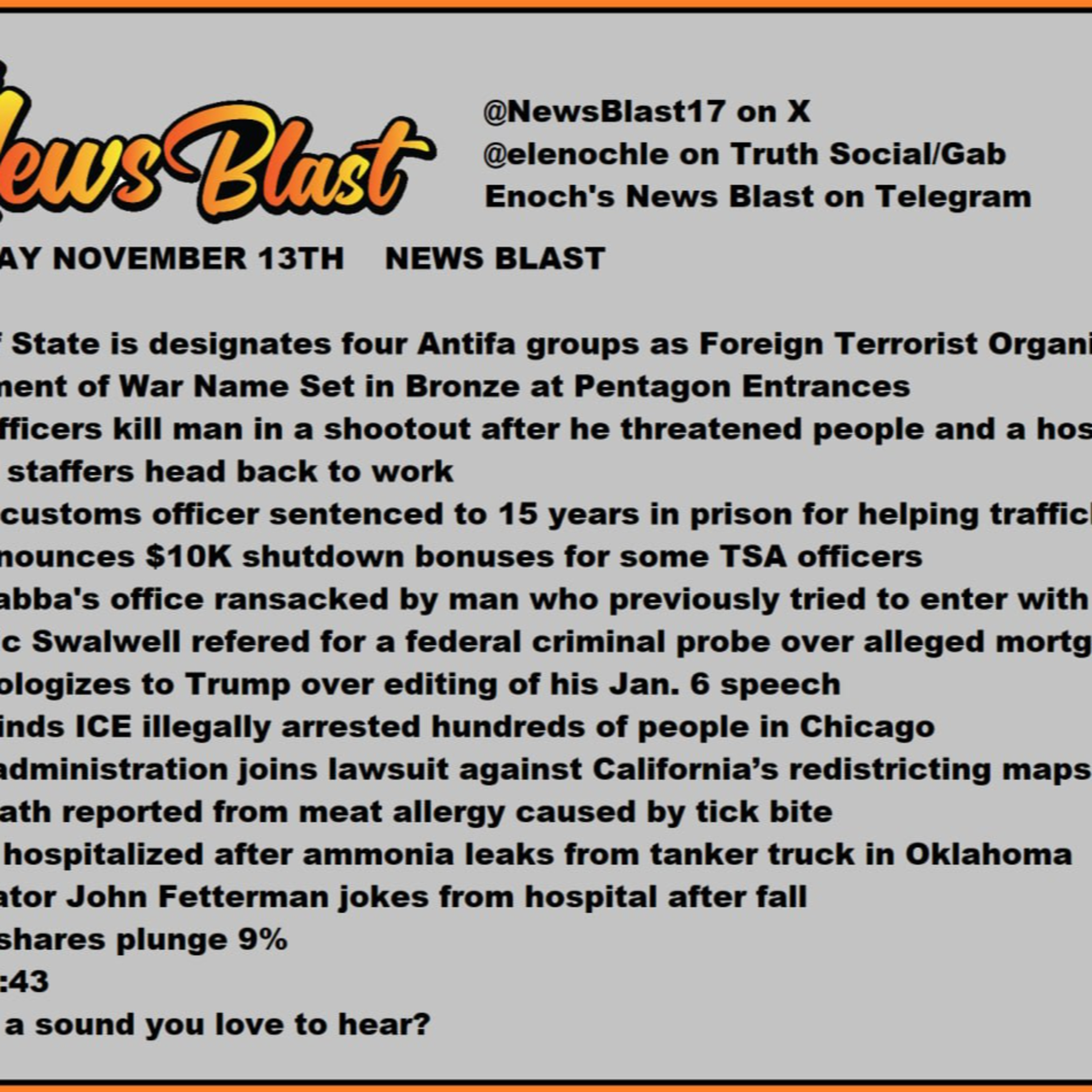 Thursday November 13, 2025 News Blast episode artwork
