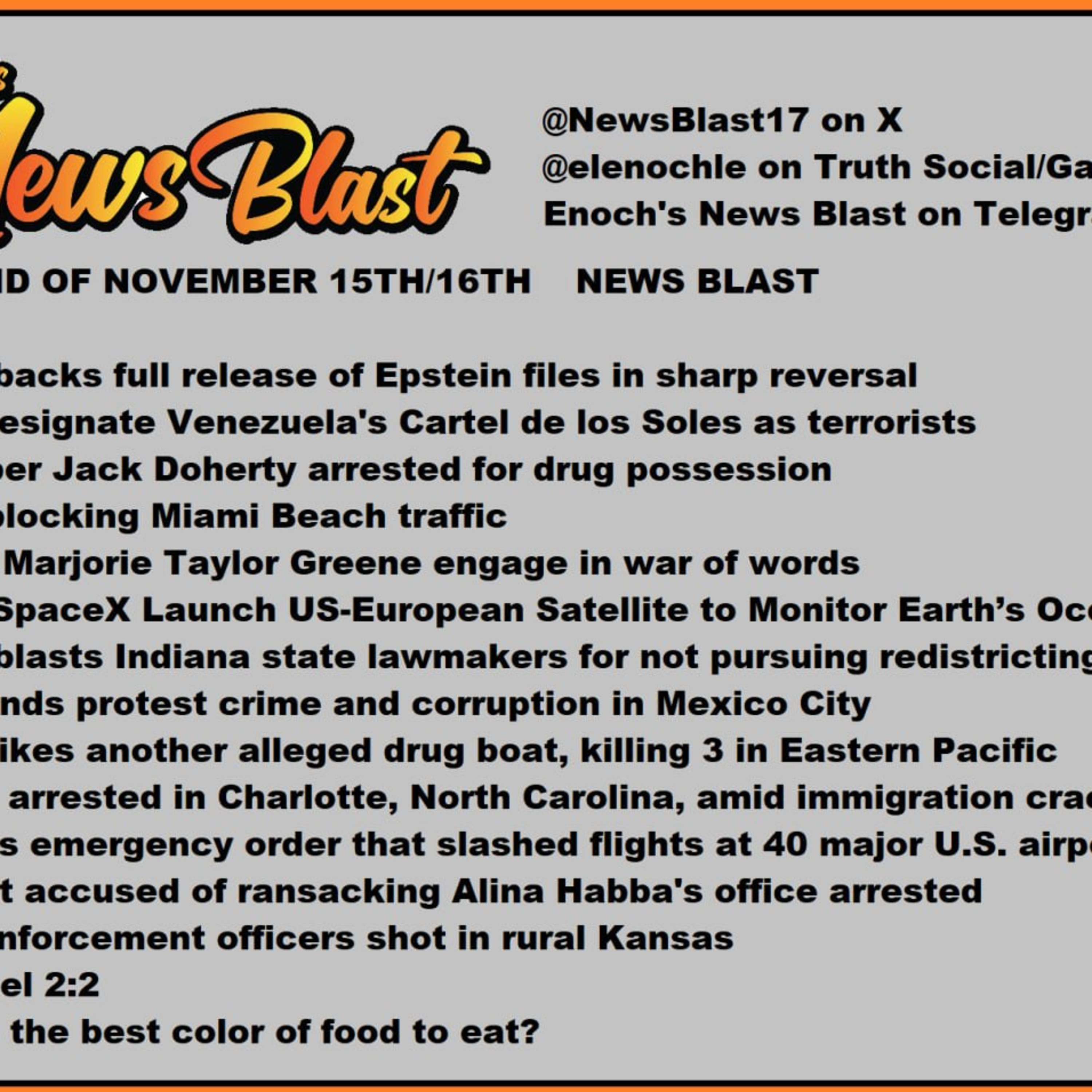 Weekend of November 15:16, 2025 News Blast episode artwork