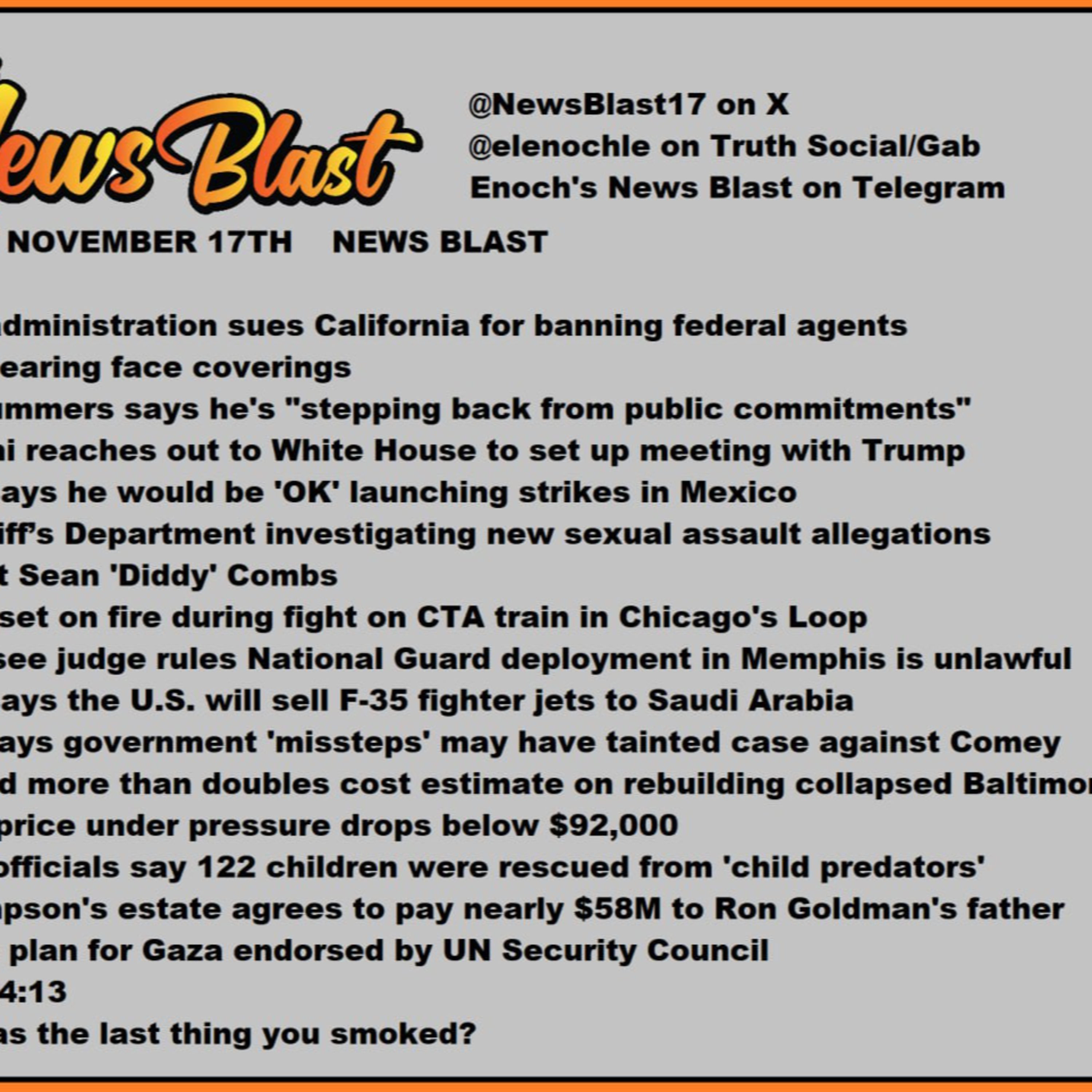 Monday November 17, 2025 News Blast. episode artwork