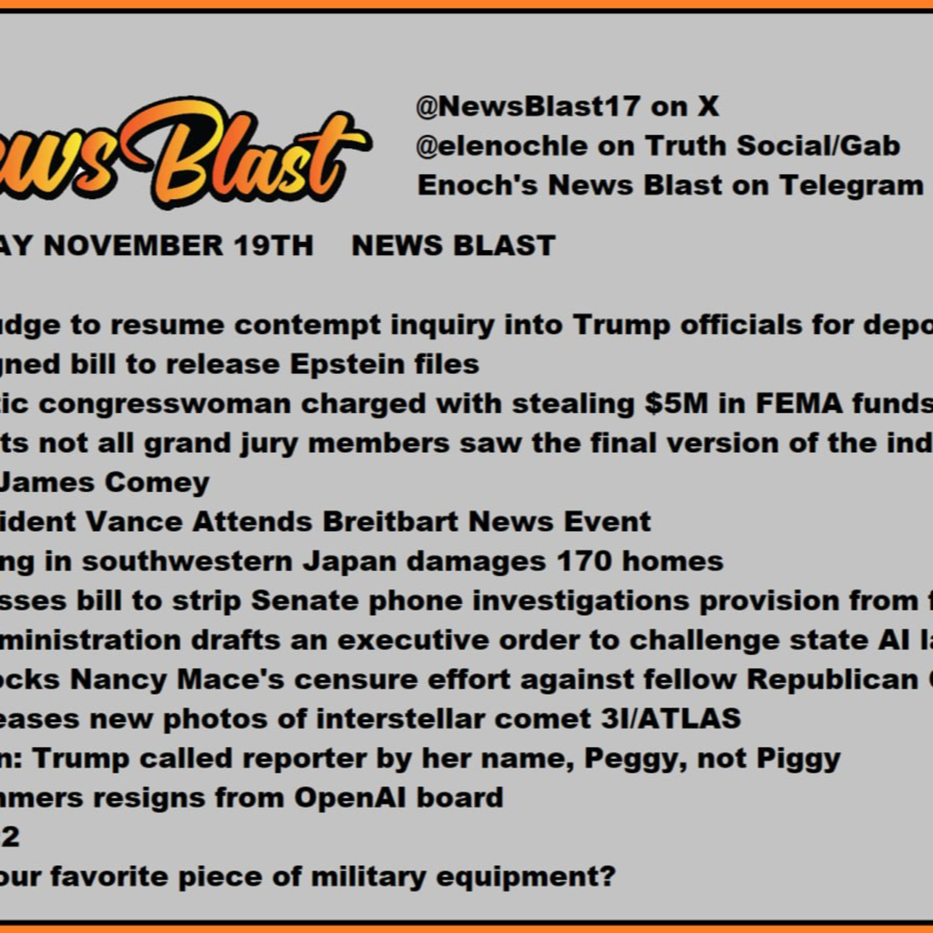 Wednesday, November 19, 2025 News Blast. episode artwork