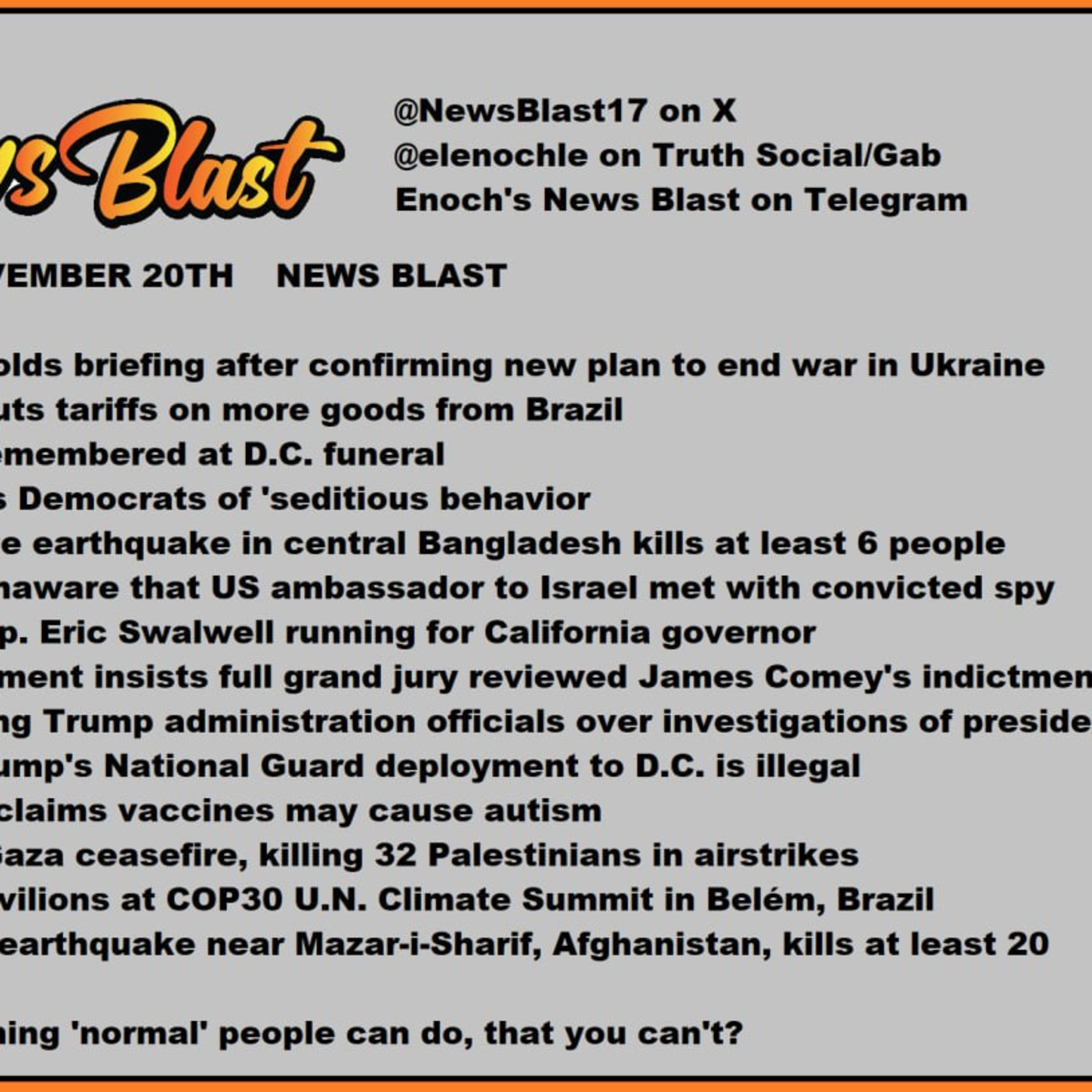 November 20, 2025 News Blast episode artwork