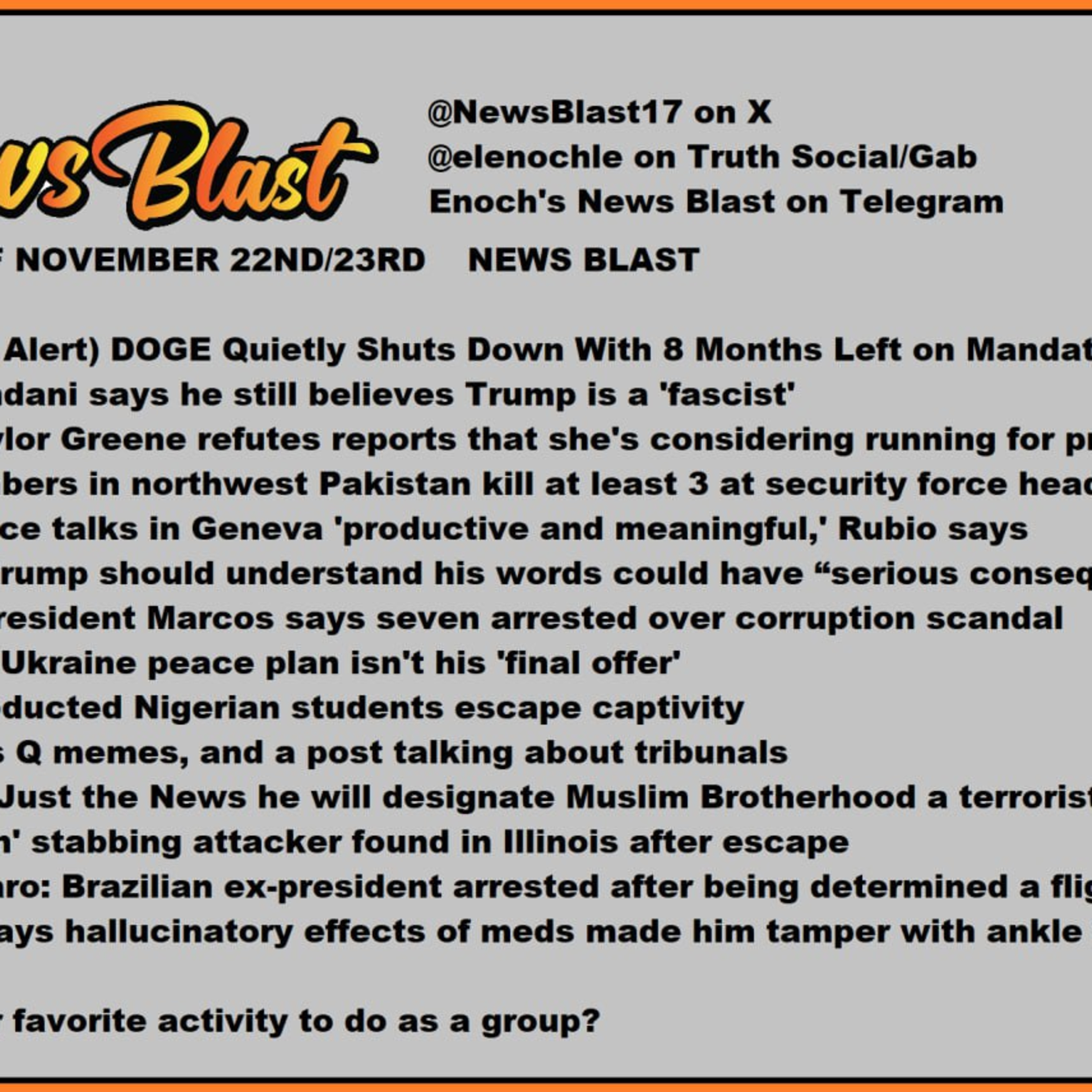 Weekend of November 22-23, 2025 News Blast. episode artwork