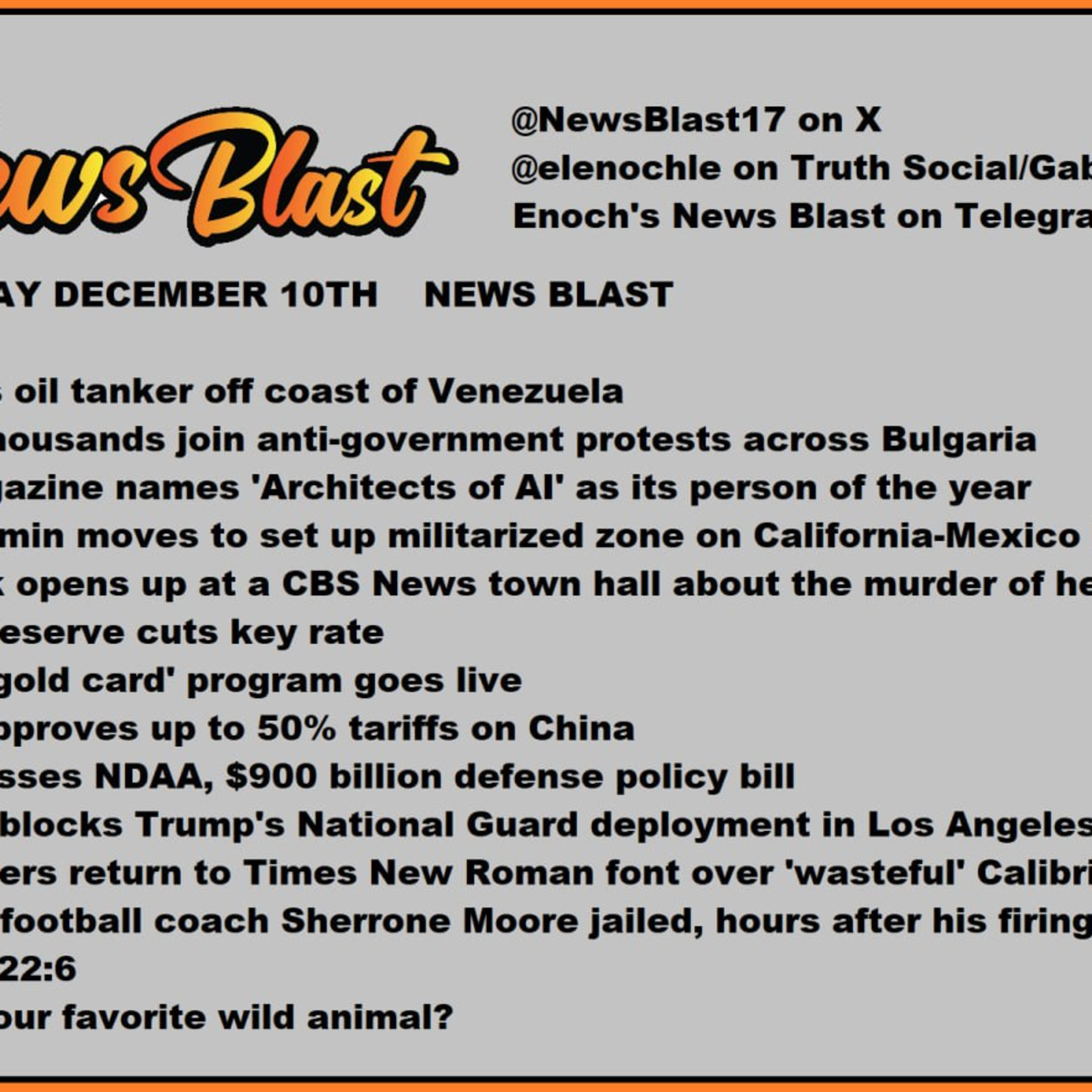 Wednesday December 10, 2025 News Blast episode artwork