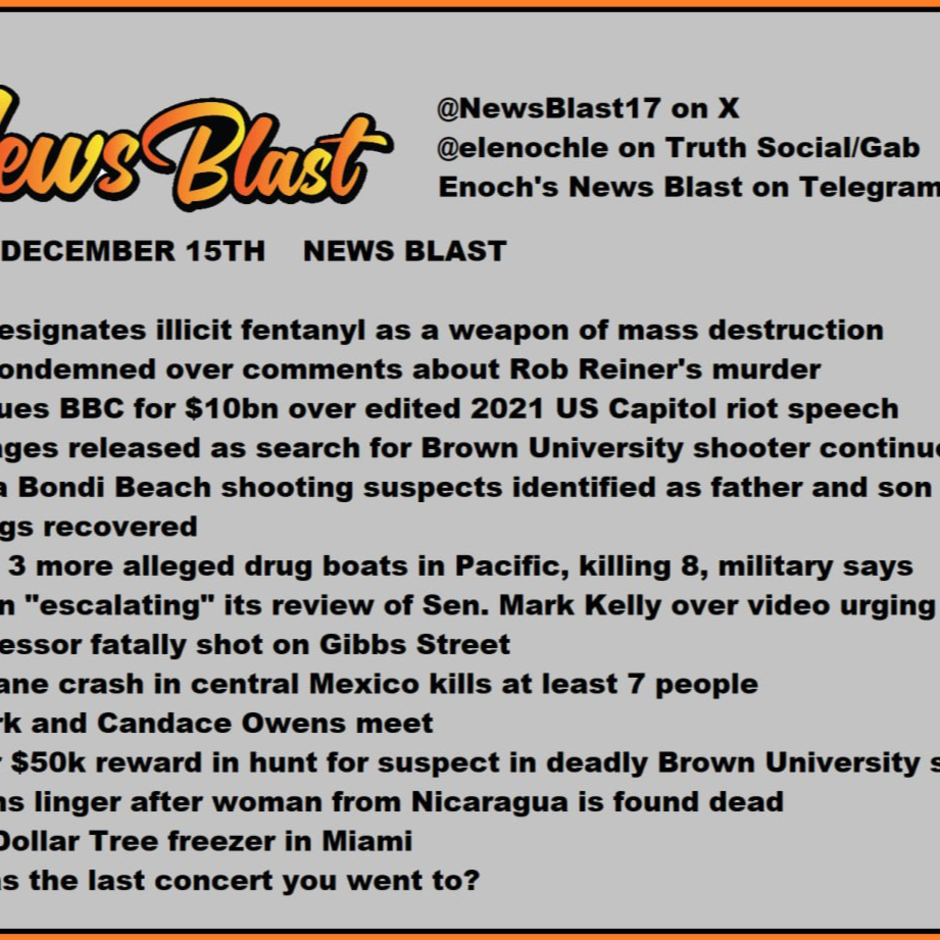 Monday, December 15, 2025 News Blast episode artwork