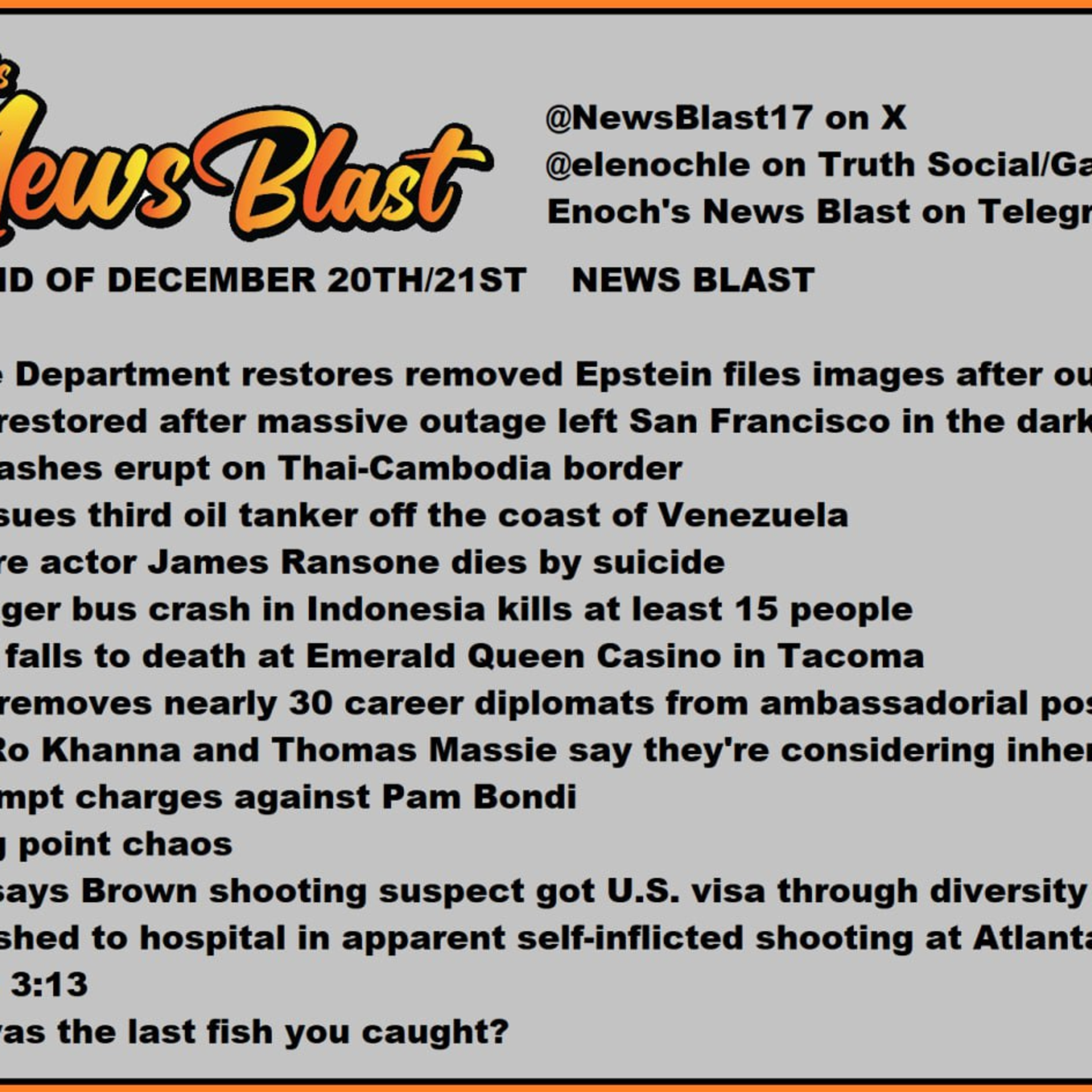 Weekend of December 20-21, 2025 News Blast episode artwork