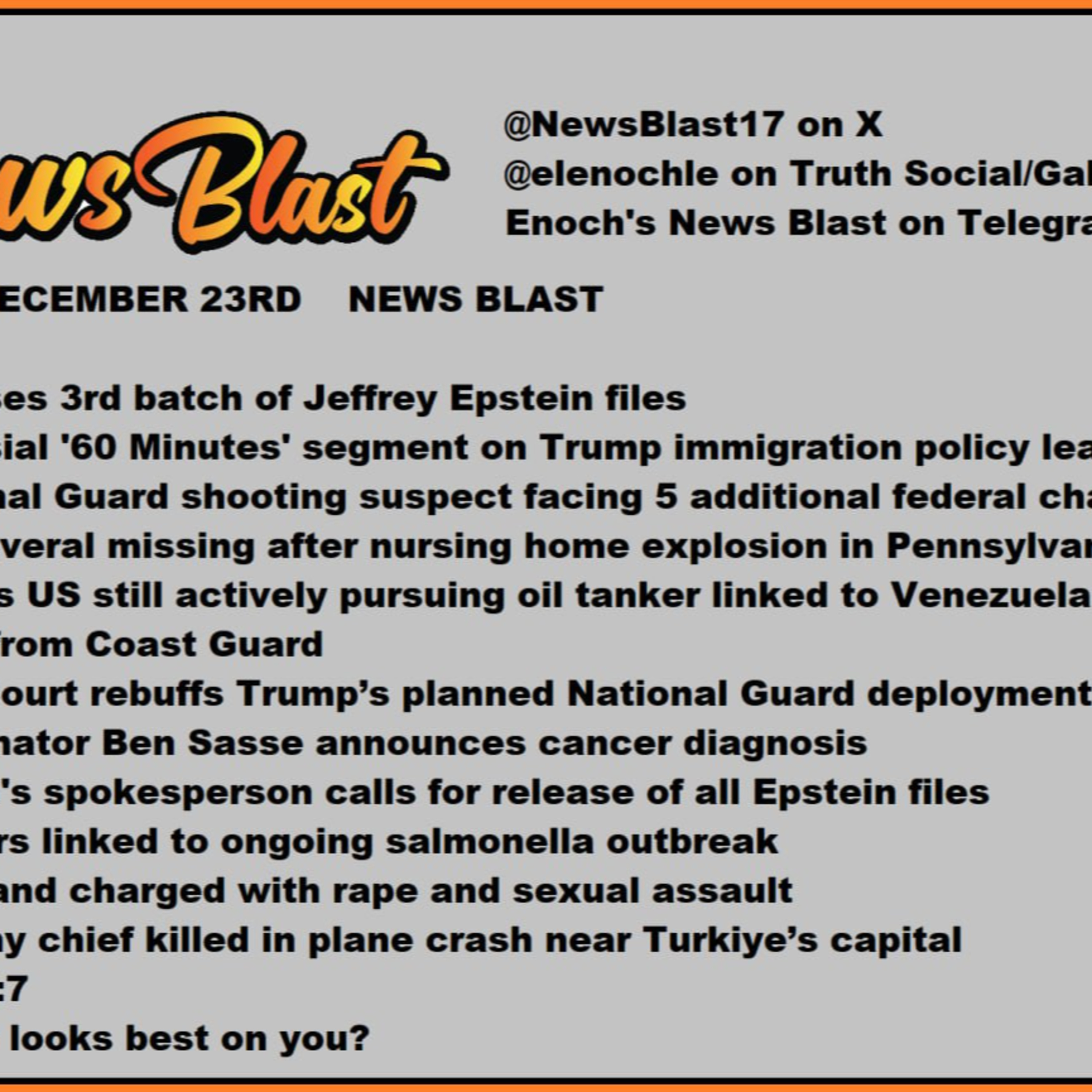 Tuesday December 23, 2025 News Blast episode artwork