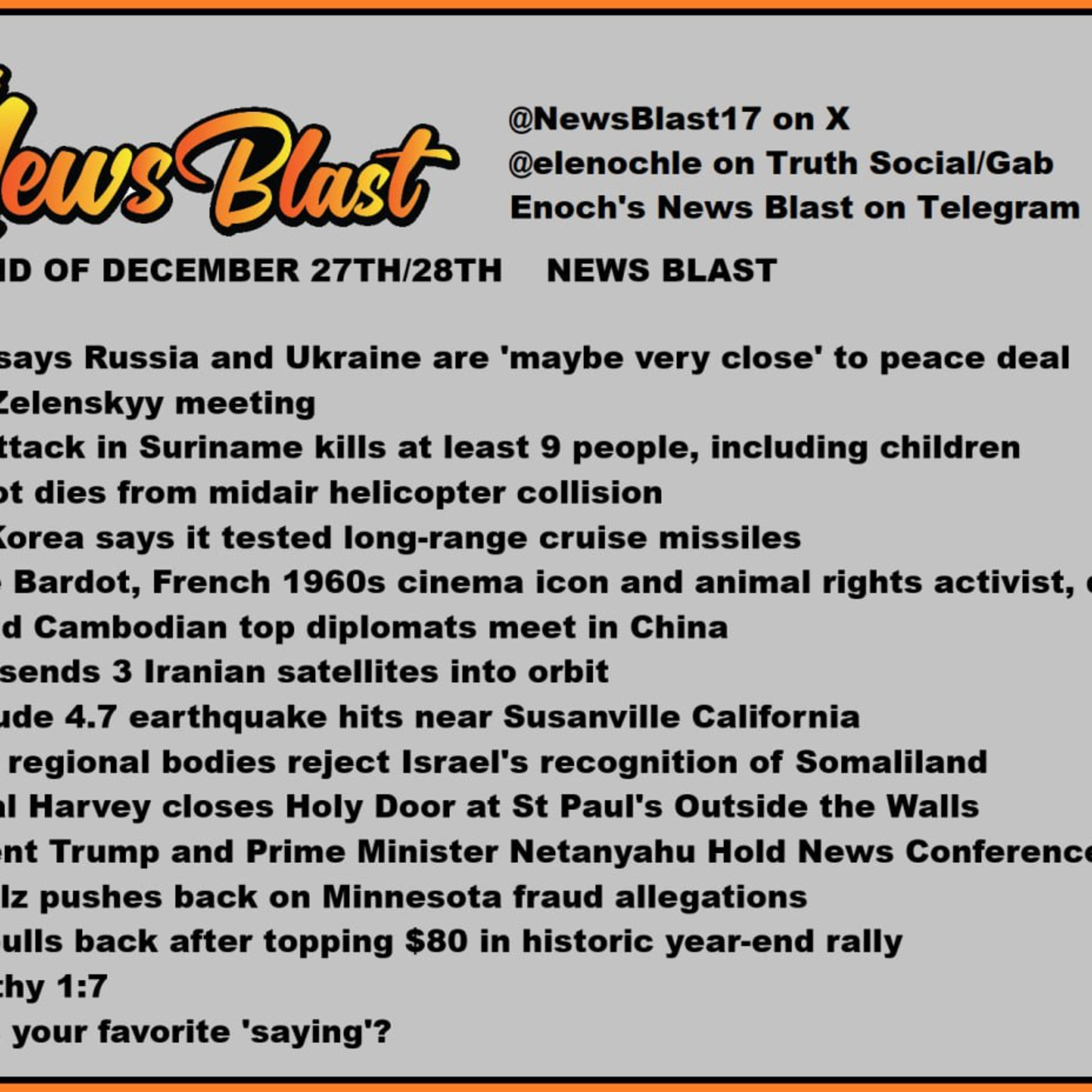 Weekend of December 27-28, 2025 News Blast episode artwork
