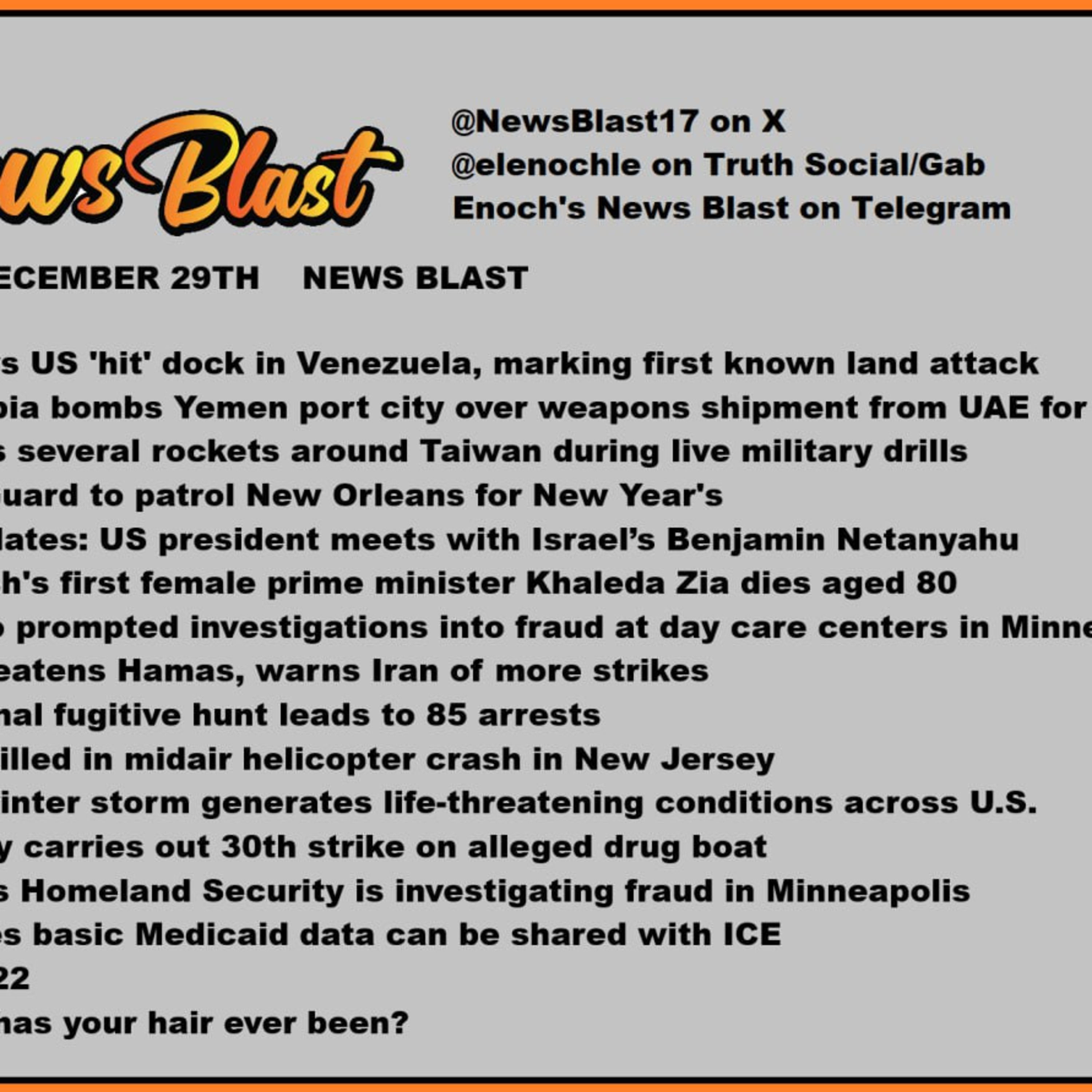 Monday, December 29, 2025 News Blast episode artwork