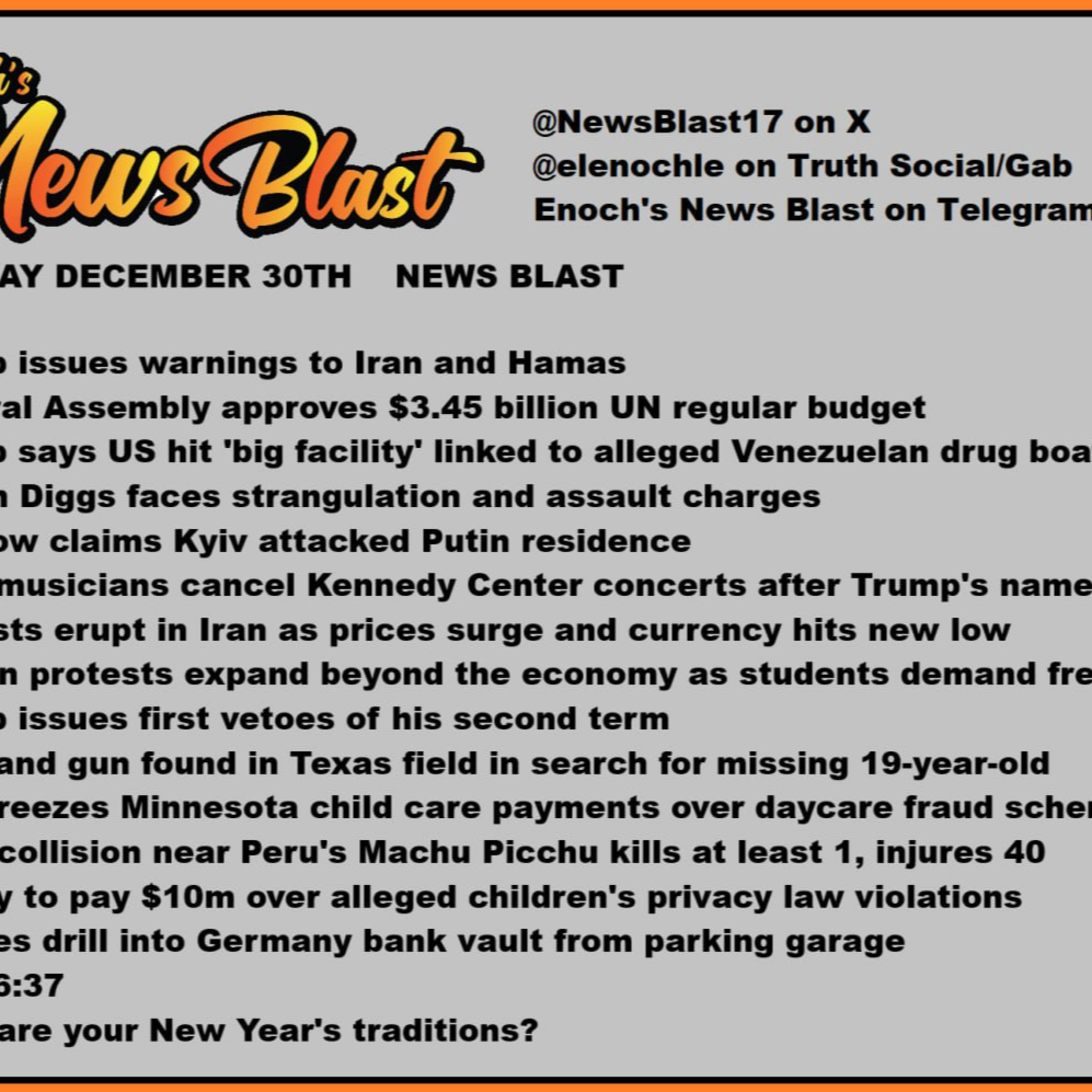 Tuesday December 30, 2025 News Blast episode artwork