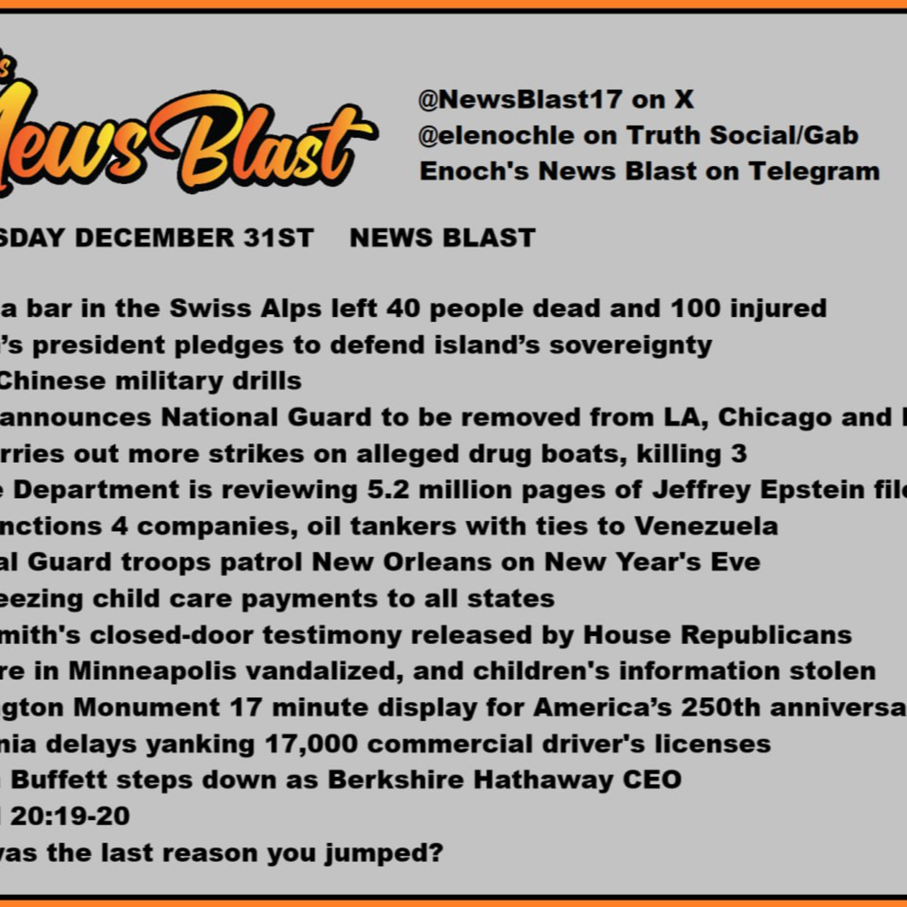 Wednesday, December 31, 2025 News Blast episode artwork
