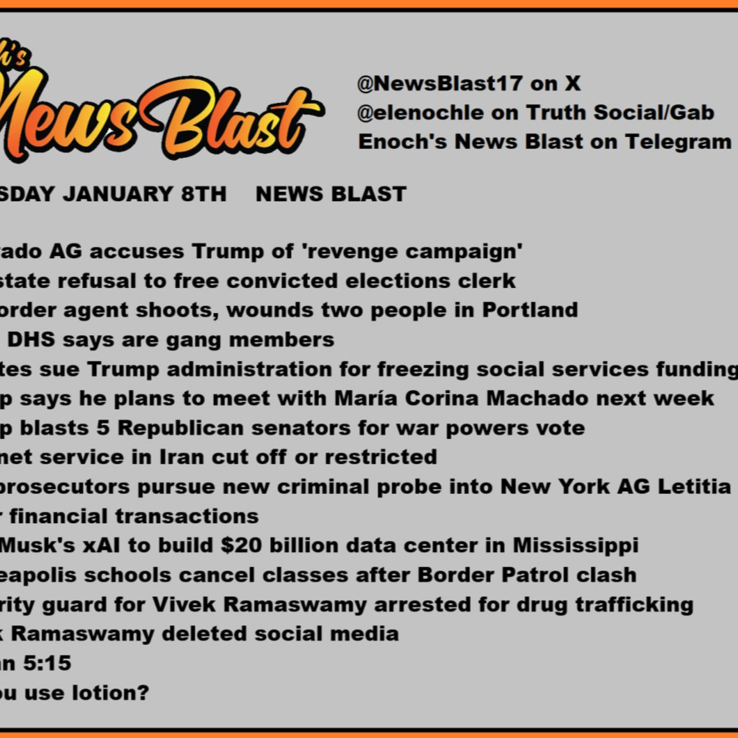 Thursday January 8, 2026 News Blast. episode artwork