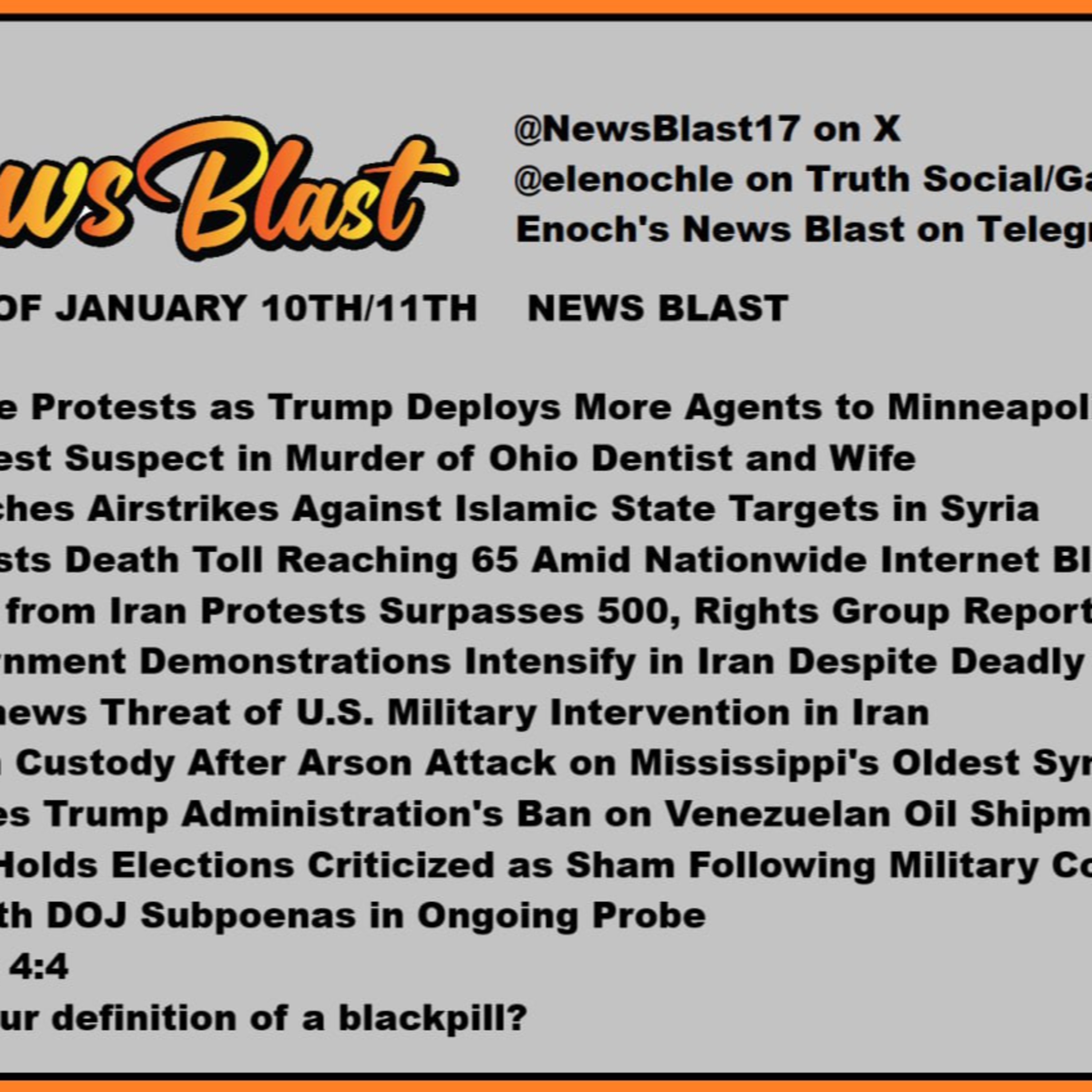 Weekend of January 10-11, 2026 News Blast. episode artwork