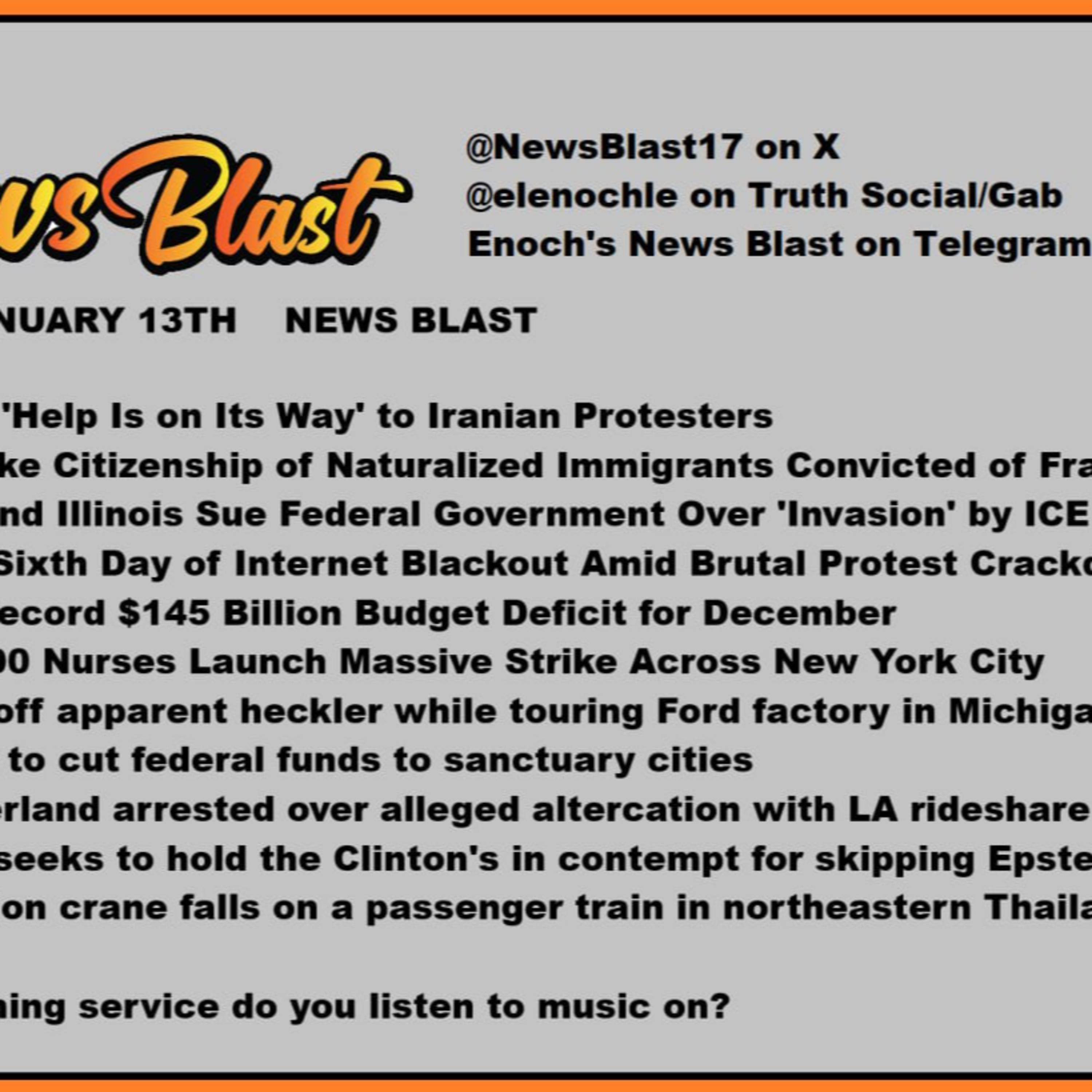 Tuesday January 13, 2026 News Blast. episode artwork