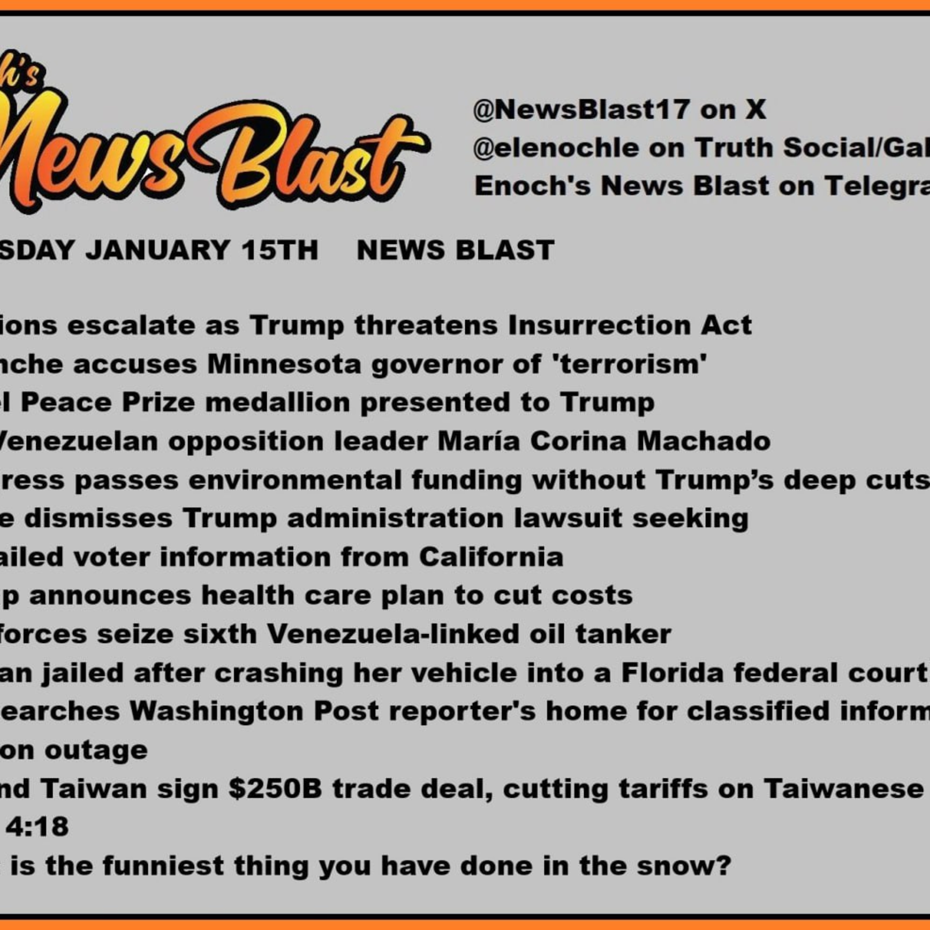 Thursday January 15, 2026 News Blast episode artwork