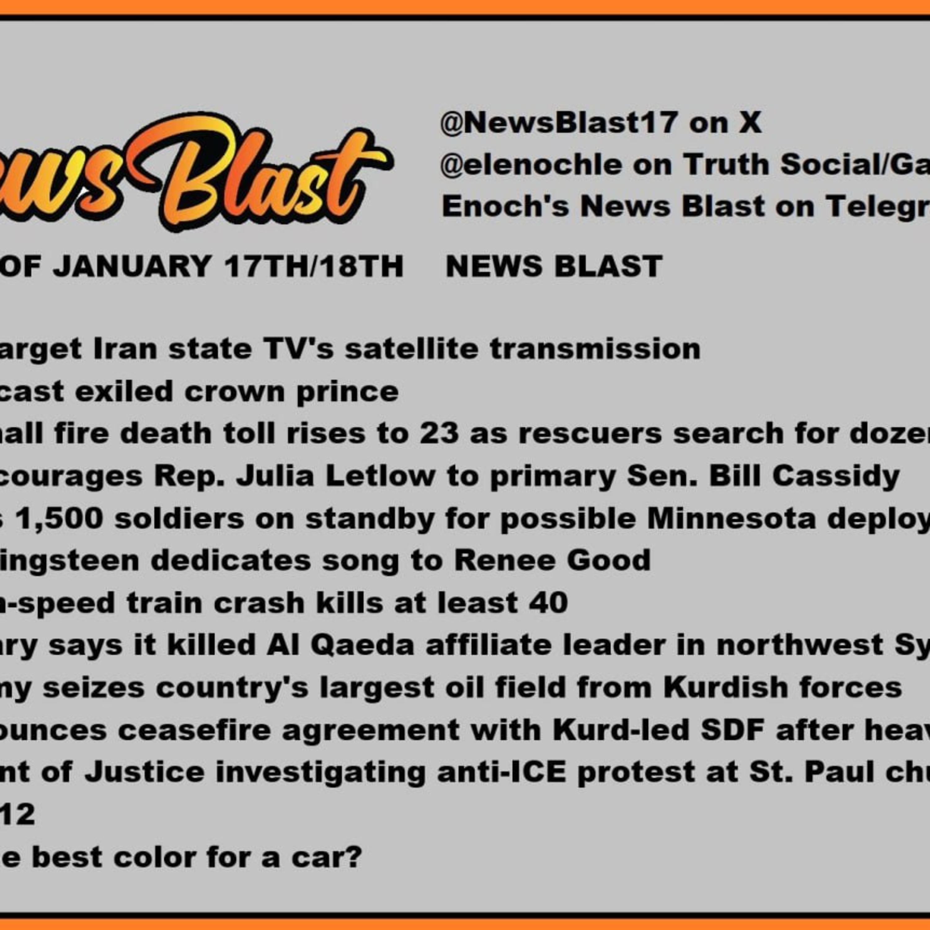 Weekend of January 17-18, 2026 News Blast episode artwork