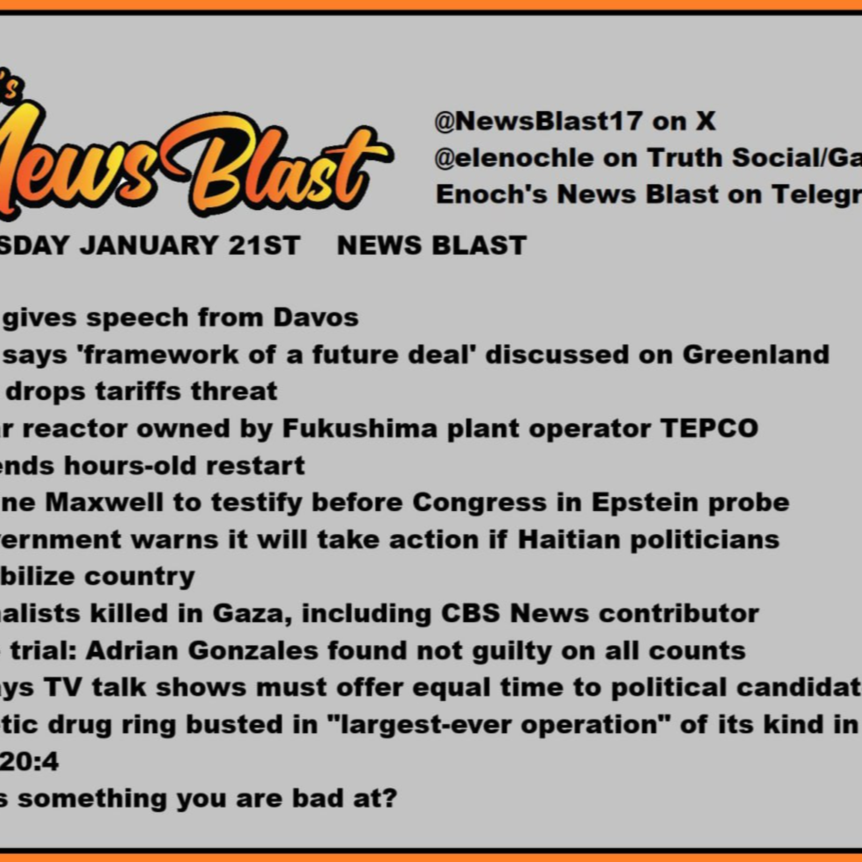 Wednesday January 21, 2026 News Blast episode artwork
