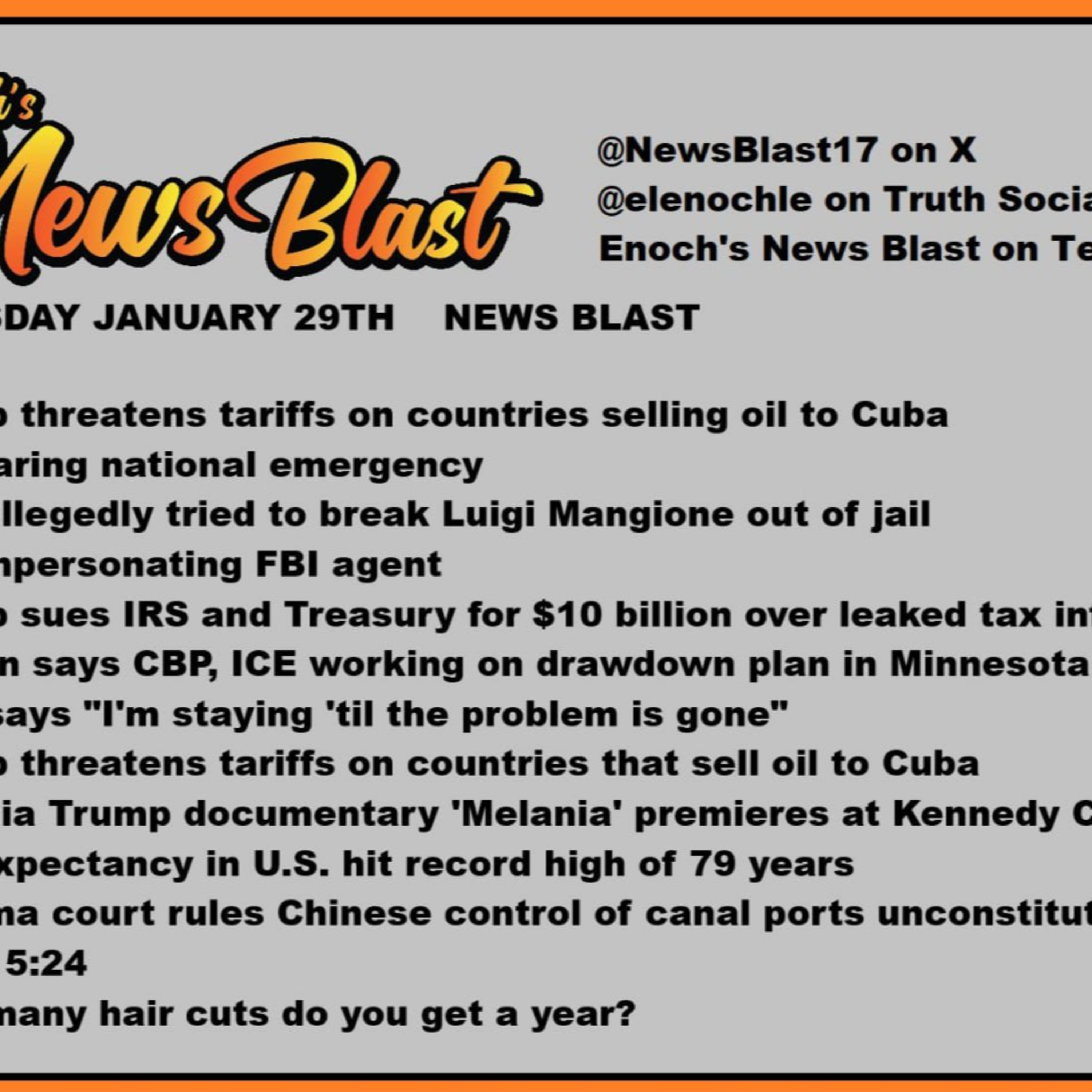 Thursday January 29, 2026. News Blast episode artwork