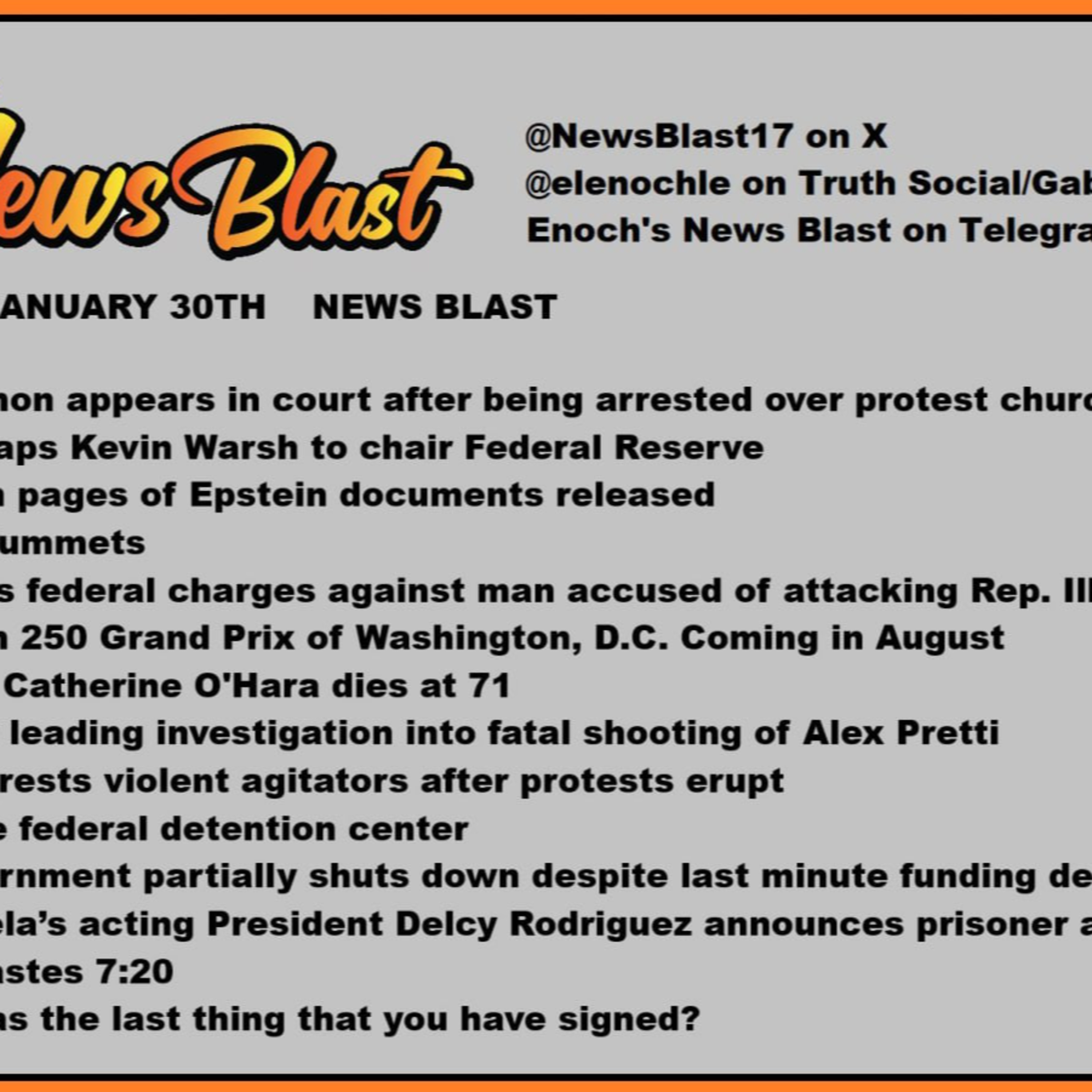 Friday January 30, 2026. News Blast episode artwork