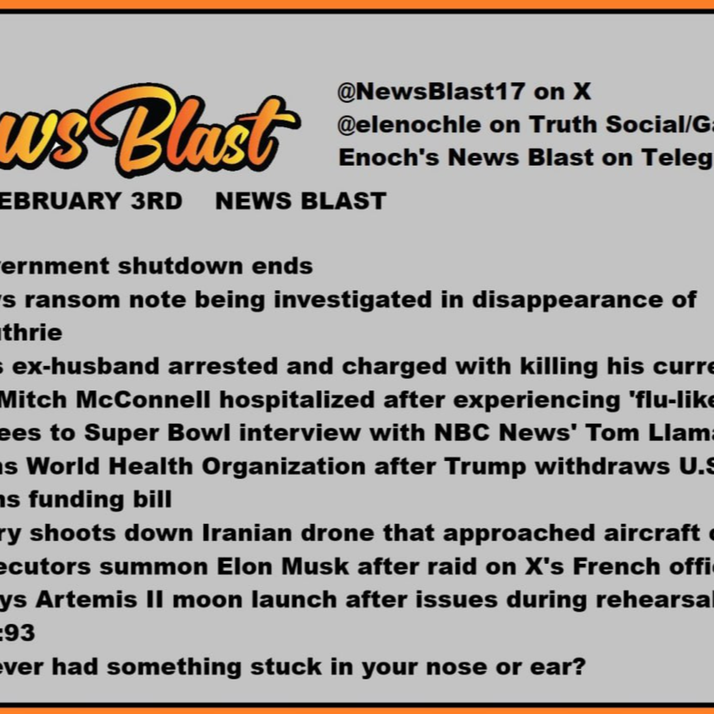 Tuesday Febuary 3, 2926 News Blast episode artwork