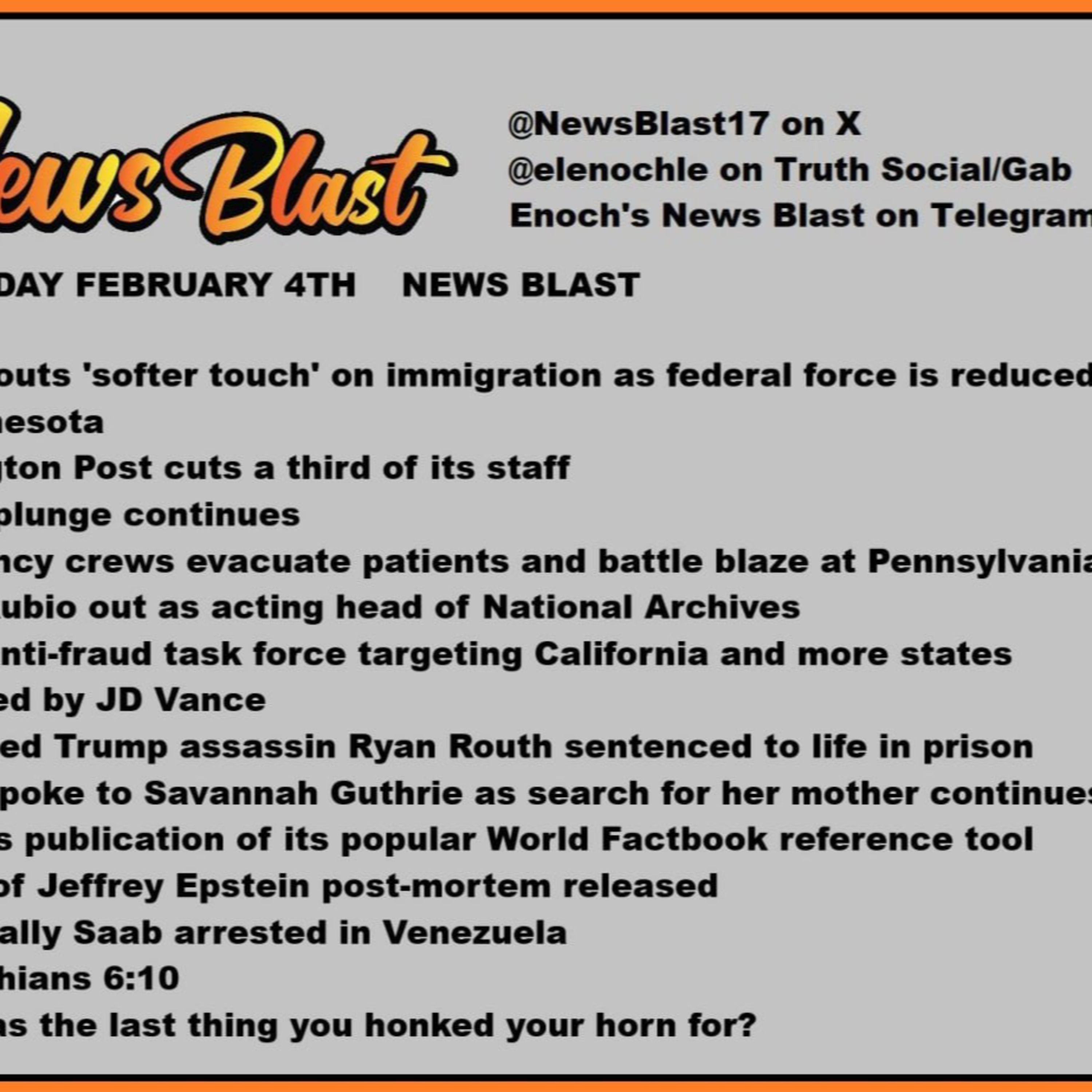 Wednesday Febuary 4, 2926 News Blast episode artwork