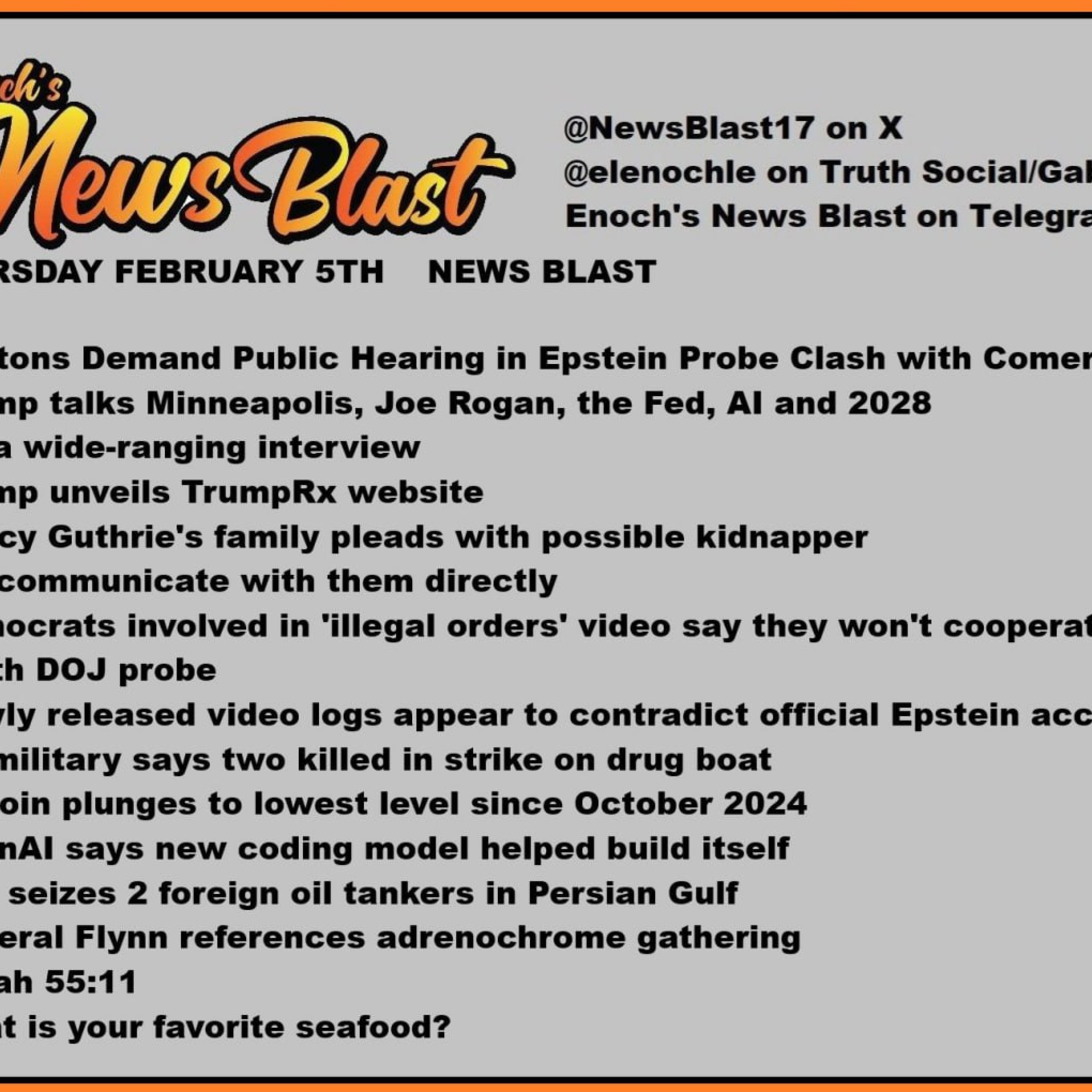 Thursday Febuary 5, 2926 News Blast  episode artwork