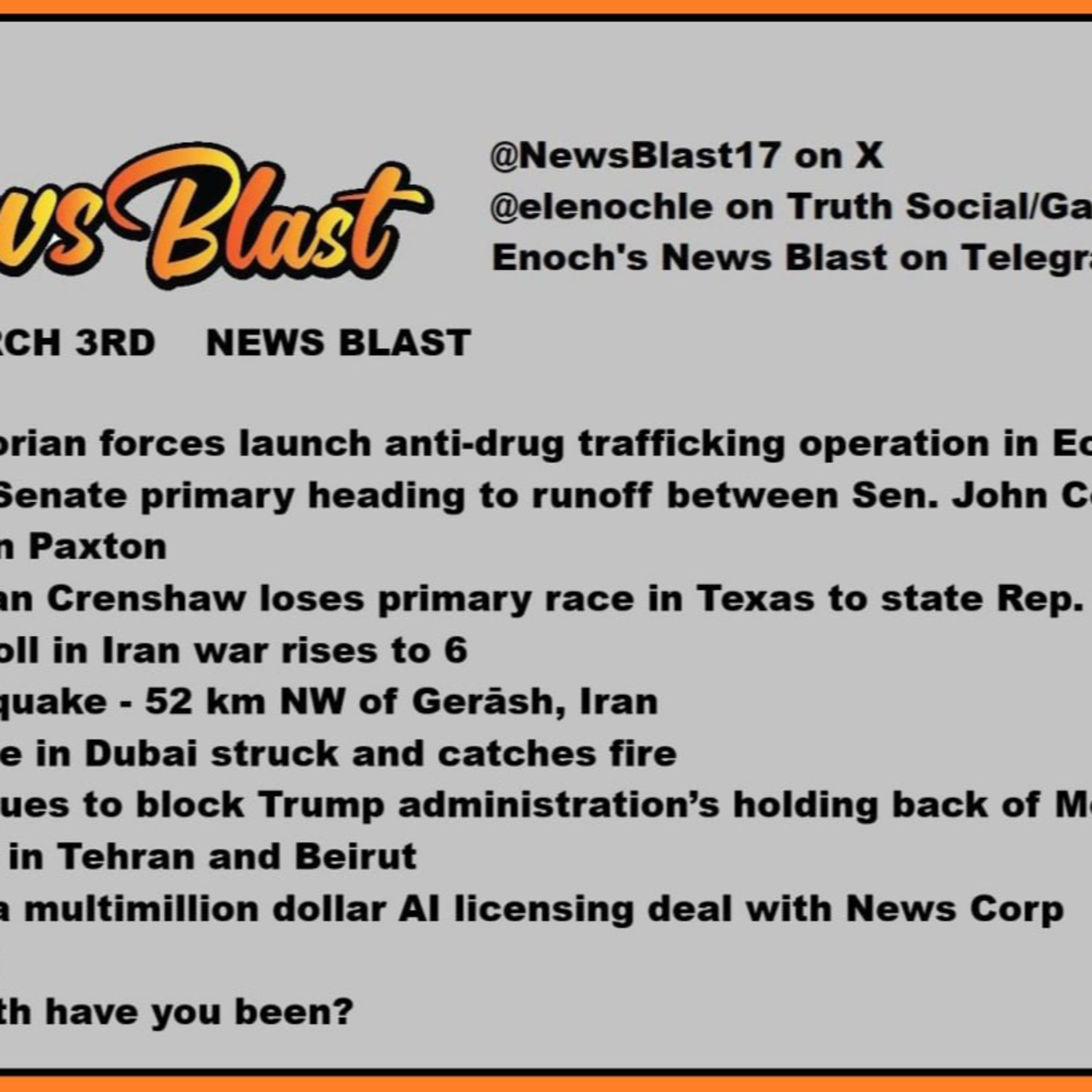 Tuesday March 3, 2026 News Blast episode artwork