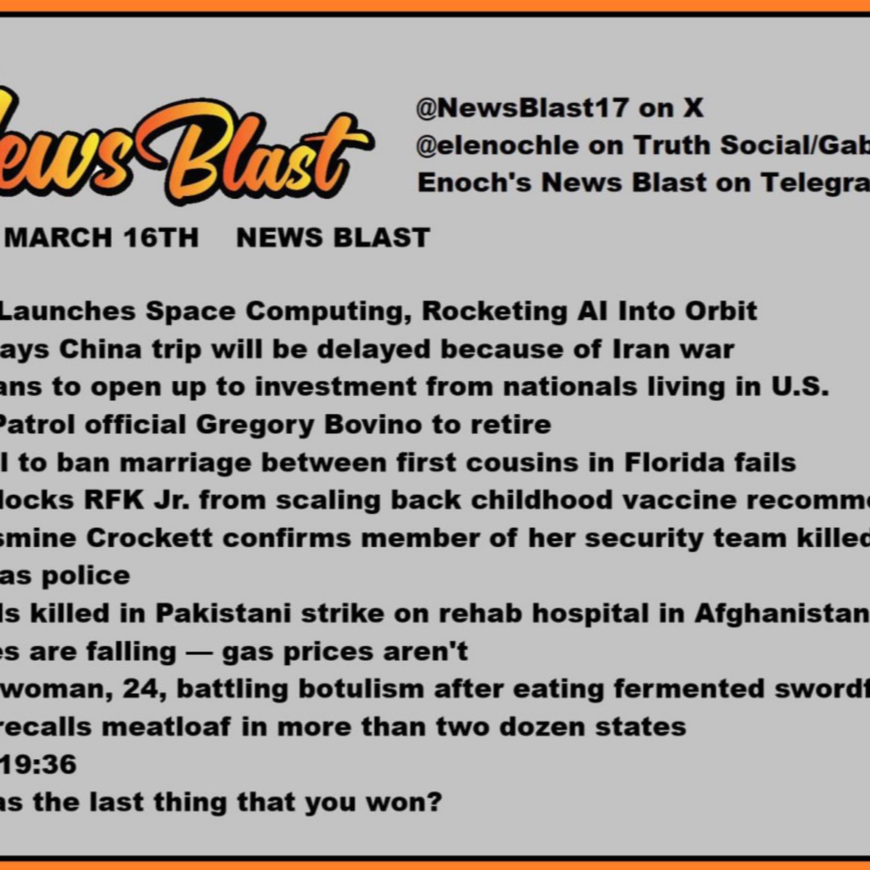 Monday March 16, 2025 News Blast episode artwork