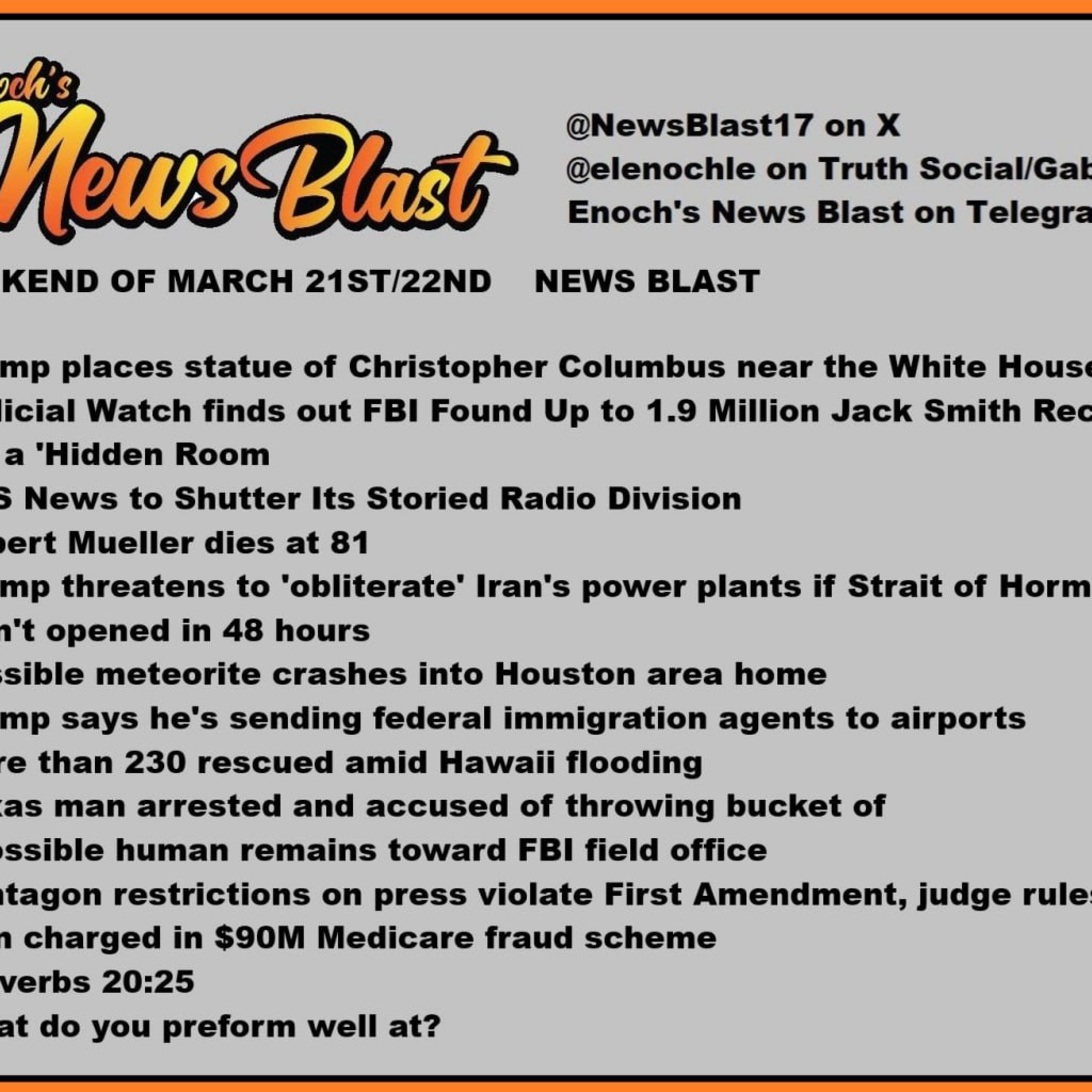 Weekend of March 21-22, 2026 News Blast. episode artwork