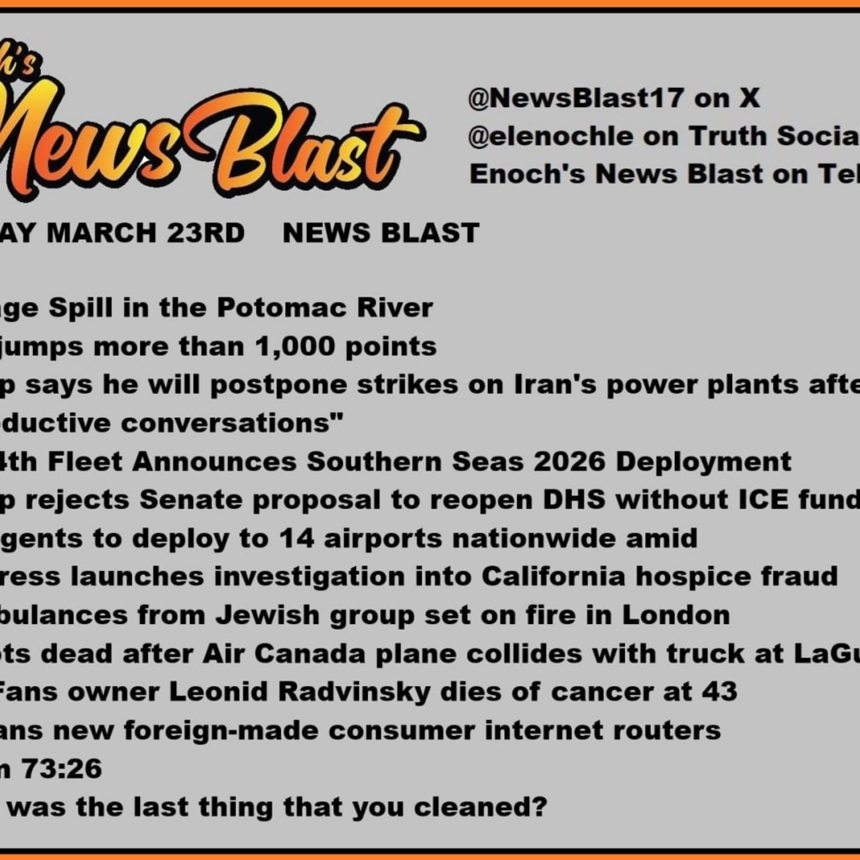 Monday March 23, 2026 News Blast episode artwork